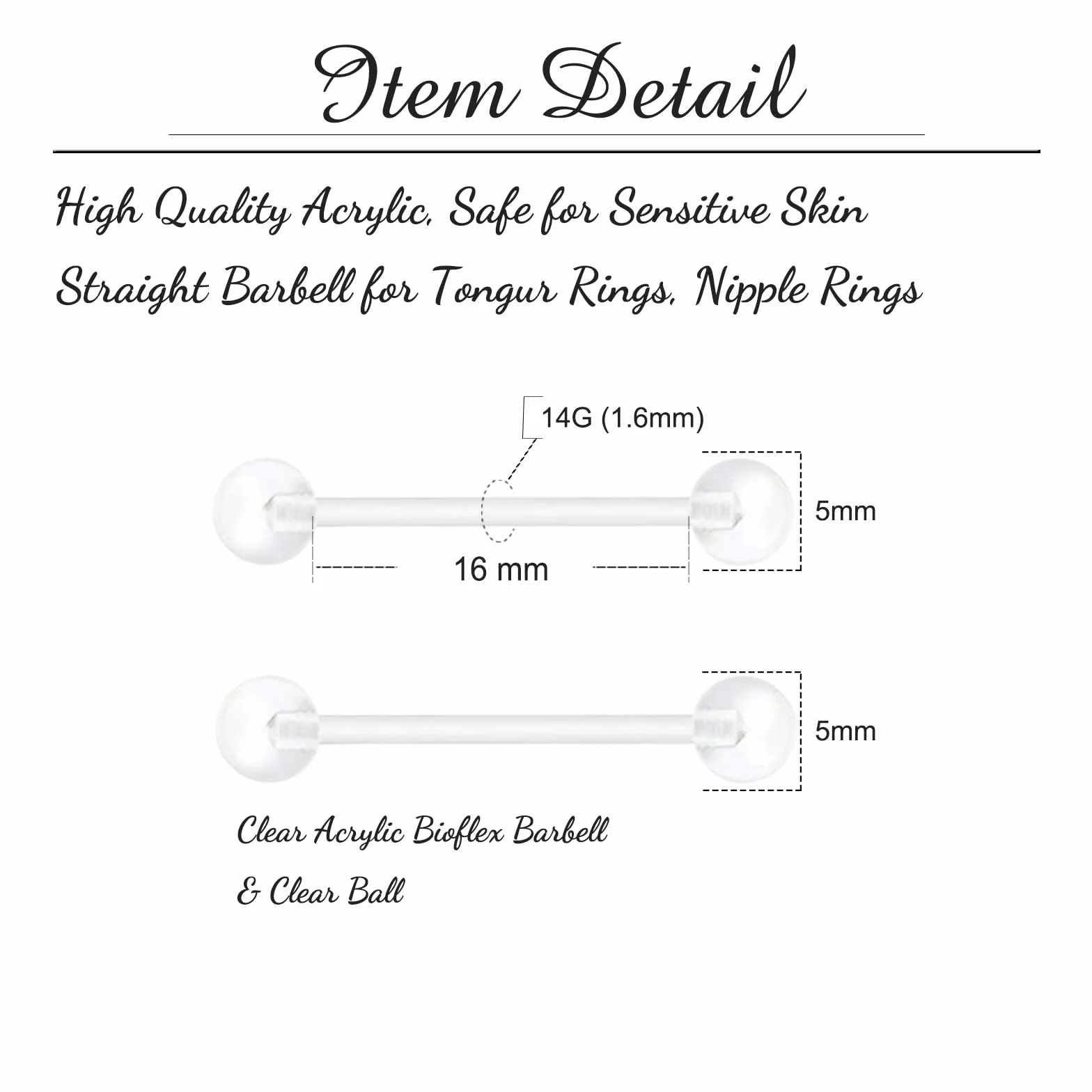 Plastikowe kolczyki do języka 16 mm piercing brodawki sutki barbell