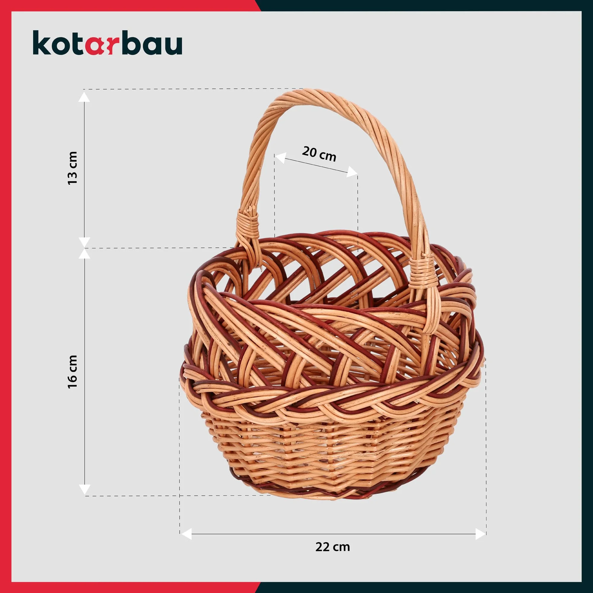 KOTARBAU® Koszyk Wiklinowy z Rączką dla Dzieci 290 x 220 x 200 mm - Wielkanocny Mały Koszyk