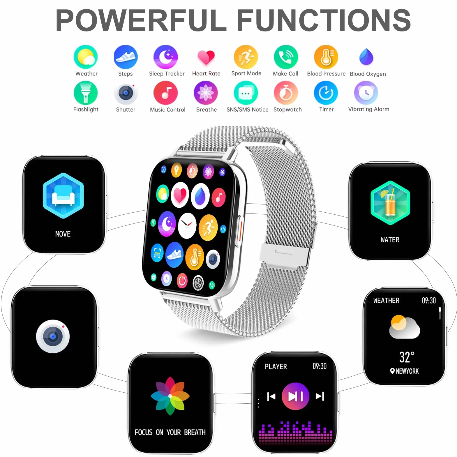 SpO2 Smart Watch damski smartwatch z funkcją telefonu 1,69", spersonalizowany ekran, zegarek fitness, krokomierz, kalorie, pulsometr, monitor snu, cykl menstruacyjny, SpO2, Smart Watch