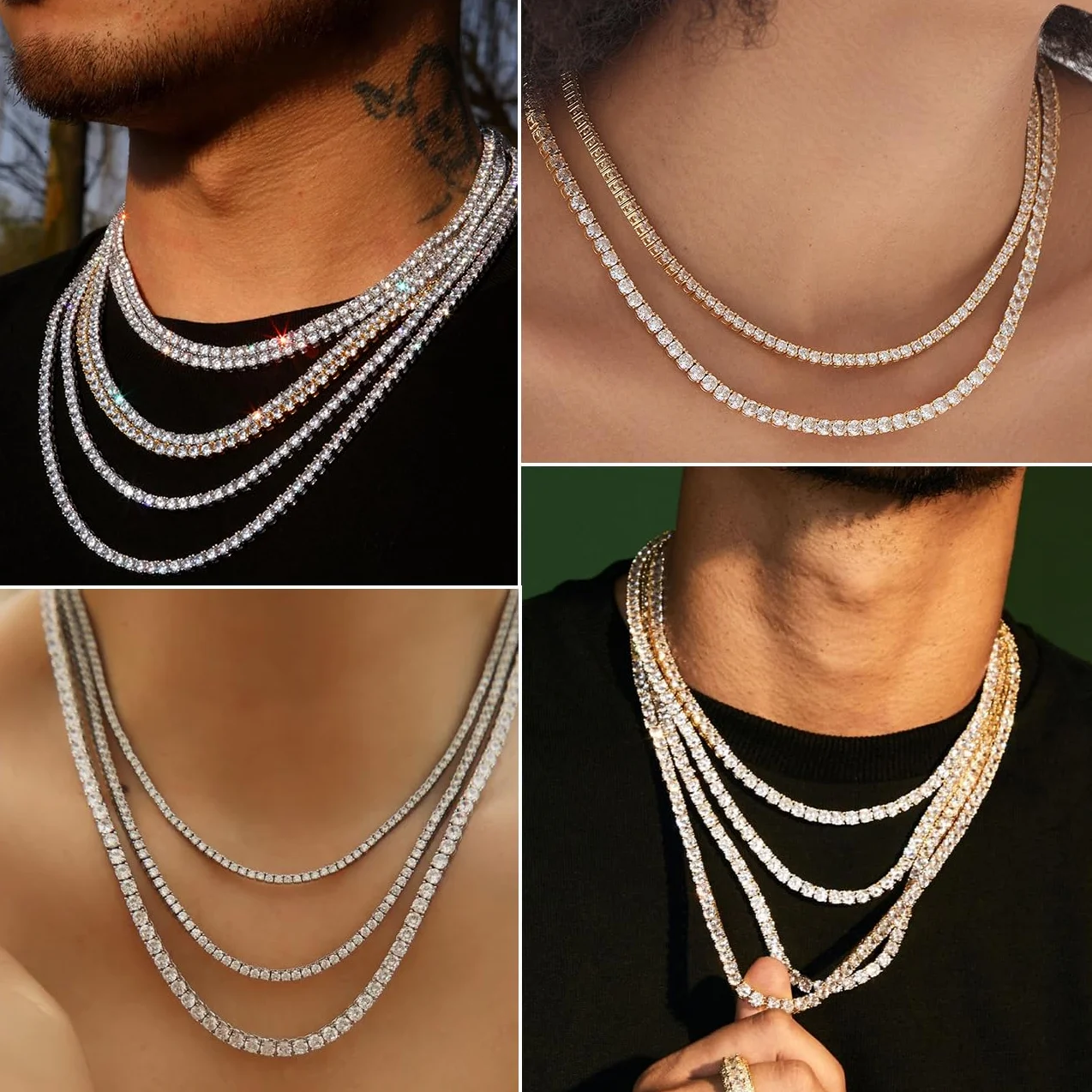 michooyel Naszyjnik tenisowy dla mężczyzn, łańcuszek tenisowy dla mężczyzn i kobiet, naszyjnik z diamentami Iced-Out, modna biżuteria, oprawka cyrkonii 5A, 3/4/5/6 mm, długość łańcuszka 40/45/50/55/60