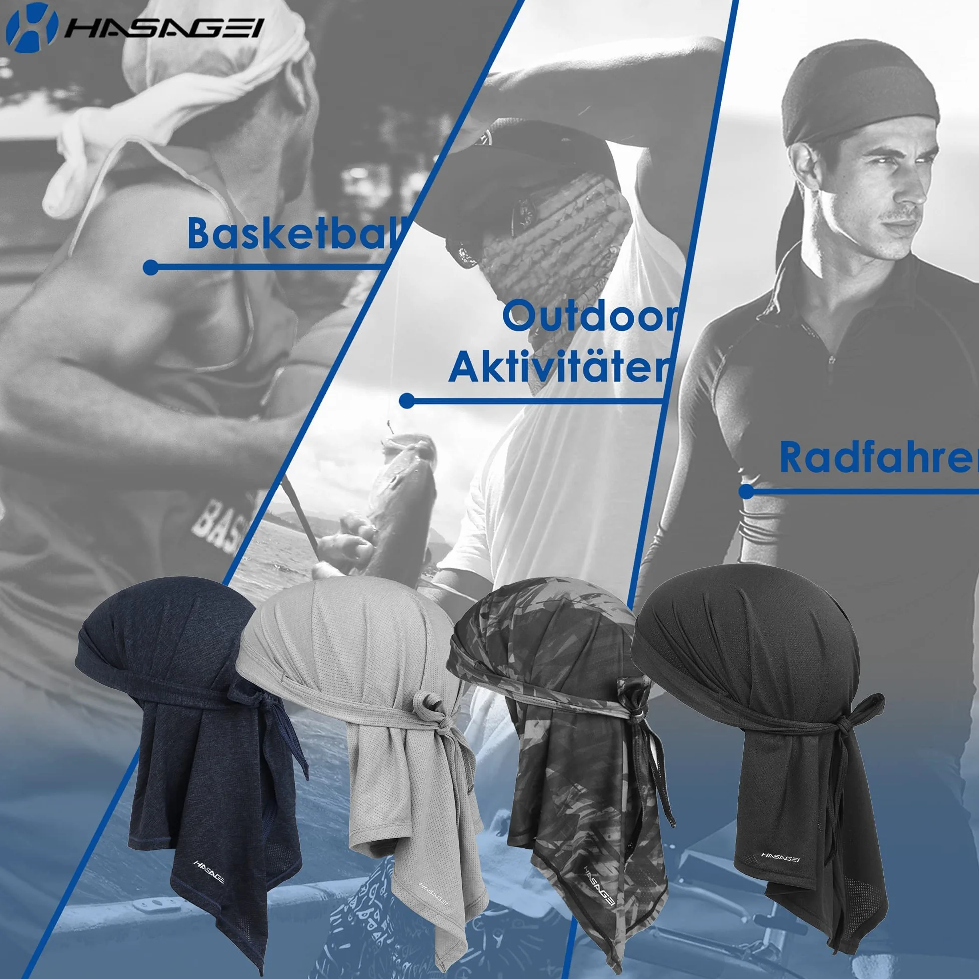 HASAGEI Bandana oddychająca chusta na głowę, bandana, szybkoschnąca, elastyczna, bandana, męska, sportowa bandana