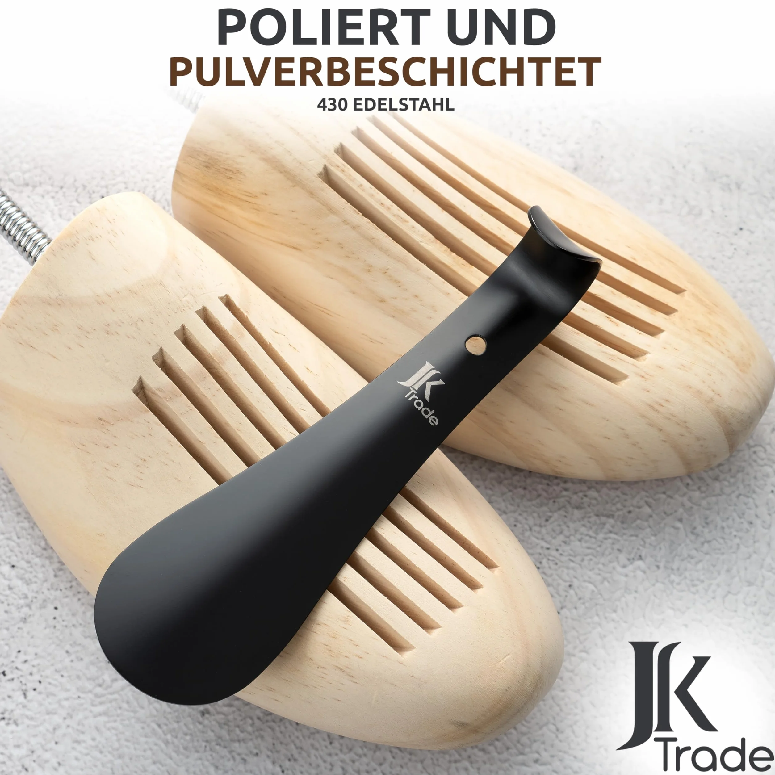 JK Trade® Łyżka do butów ze stali nierdzewnej, 15 cm, polerowana metalowa łyżka do butów, 1,5 mm, do podróży, zoptymalizowana długość i szerokość, biznesowa, możliwość zawieszenia