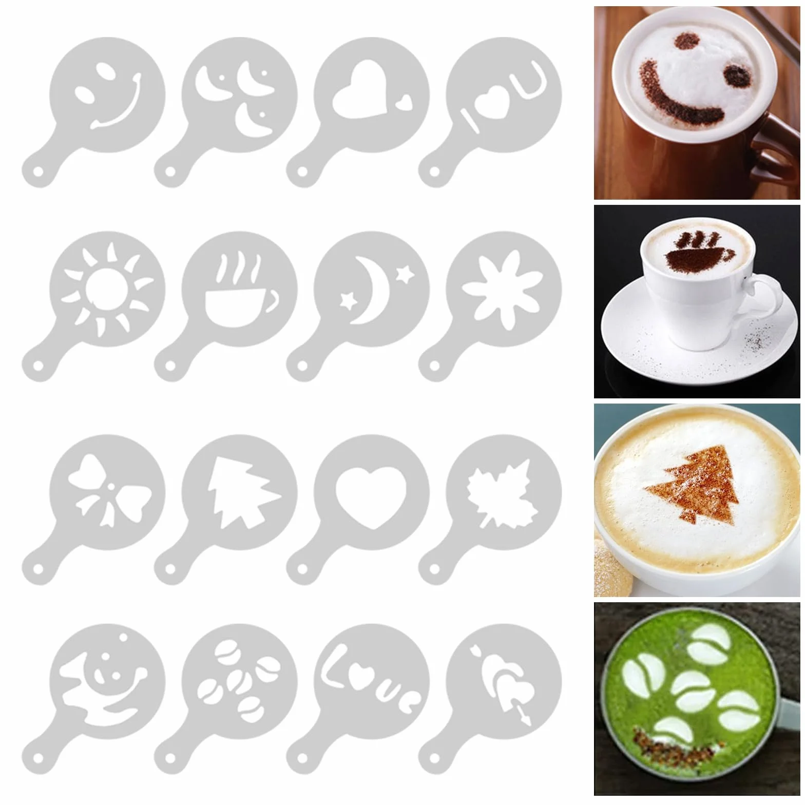 Dzbanek na mleko ze stali nierdzewnej 350 ml z oznaczeniem pomiarowym 16 szablonami i pisakami do espresso latte art