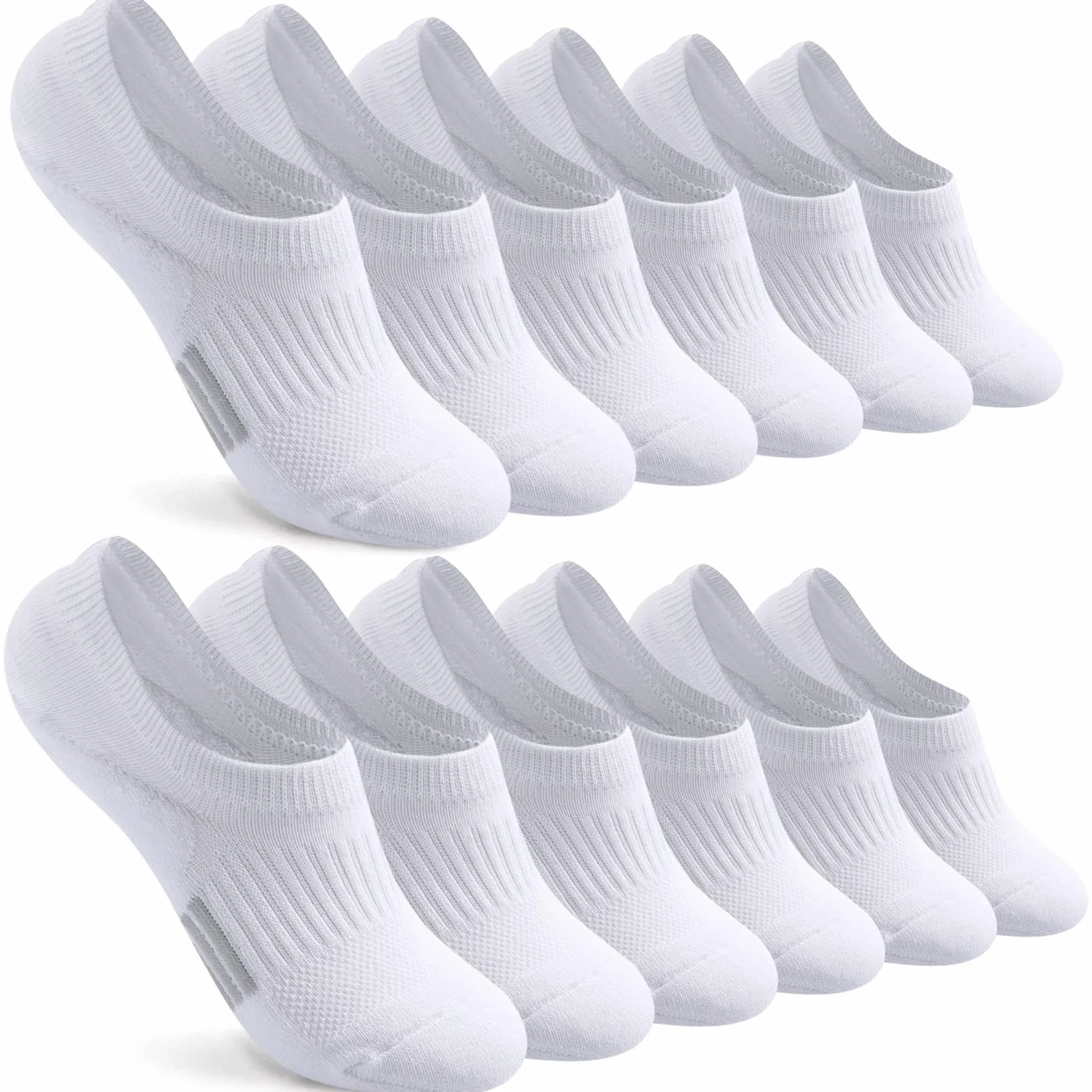 Blu Ninfee skarpeta damskie do sneakersów, rozmiary 39-42, 35-38, wyściełane stopki, skarpeta do sneakersów męskie, 6 par, oddychające skarpety sportowe, antypoślizgowe, z silikonową podkładką, biały, 39-42 EU