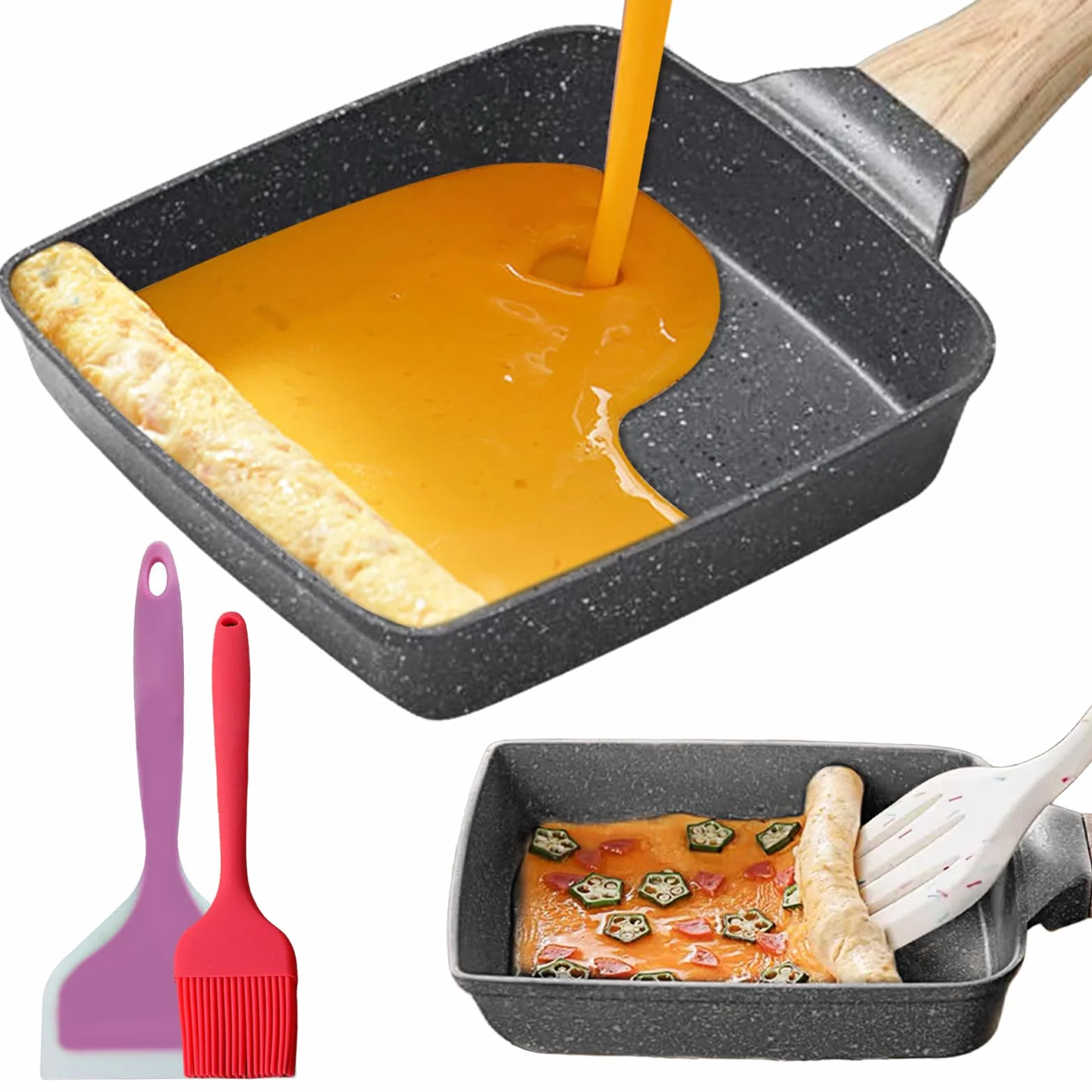SPORWAY Tamagoyaki patelnia do omletów, nieprzywierająca, prostokątna, z powłoką zapobiegającą przywieraniu, nadaje się do wszystkich rodzajów kuchenek, piekarników i mycia w zmywarce – 18 x 15 cm