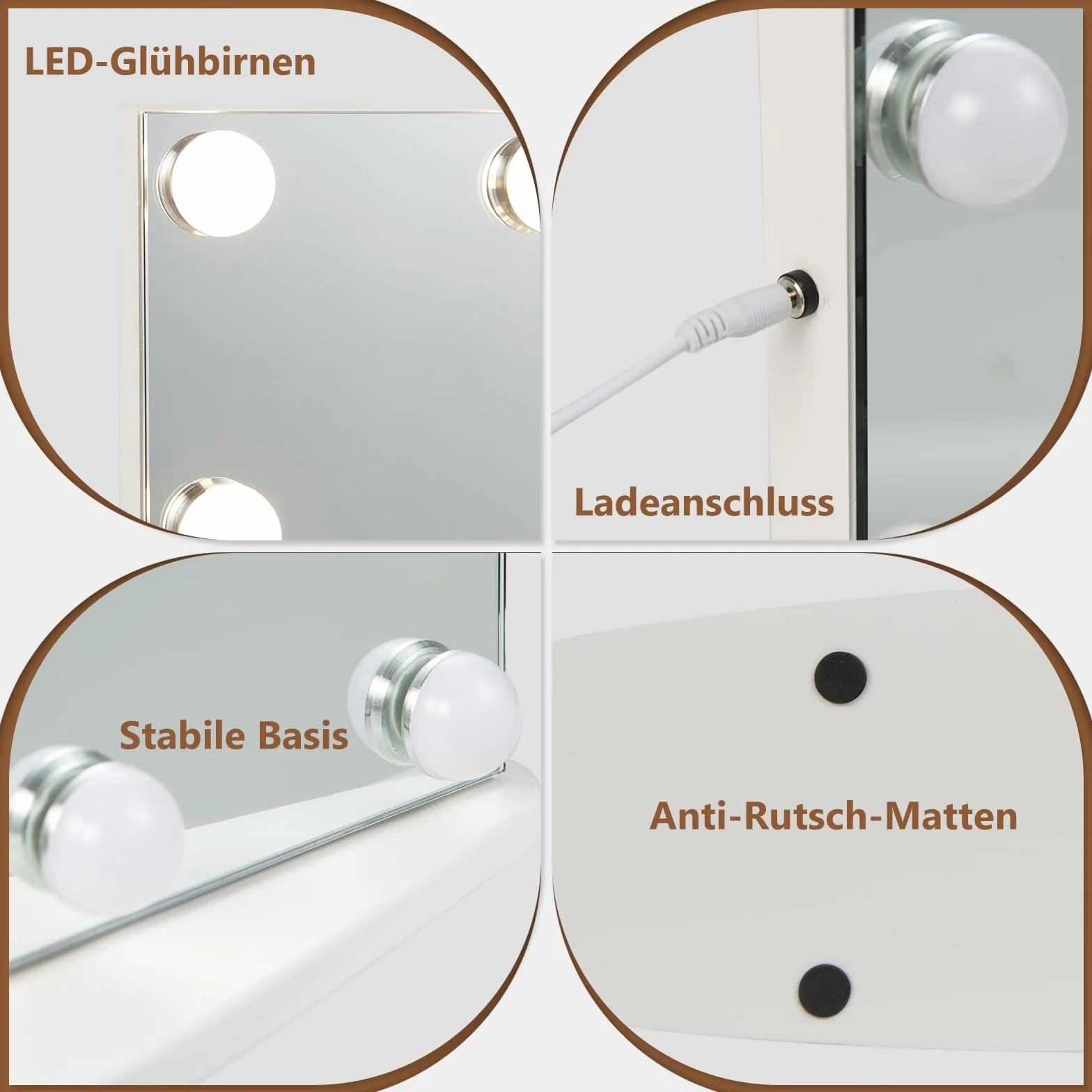 COSTWAY Lusterko do makijażu z oświetleniem 62,5 x 51 cm, 18 diod LED, lustro Hollywood z 3 kolorami światła i 4 jasnościami światła, inteligentny ekran dotykowy, lusterko kosmetyczne, 3-krotne