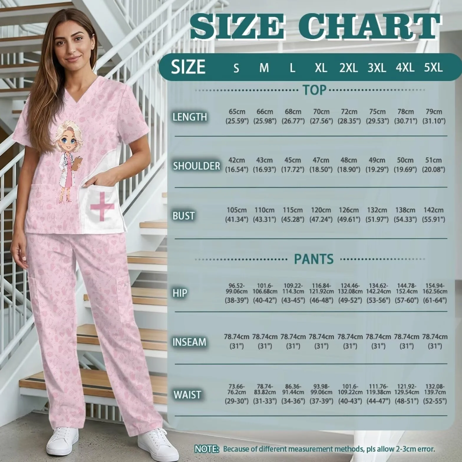 Damskie zestawy pediatryczne z nadrukiem lekarza z wysokimi spodniami, odprowadzające wilgoć, przytulne dopasowanie, medyczne peelingi dla kobiet, personel pediatryczny, różowe