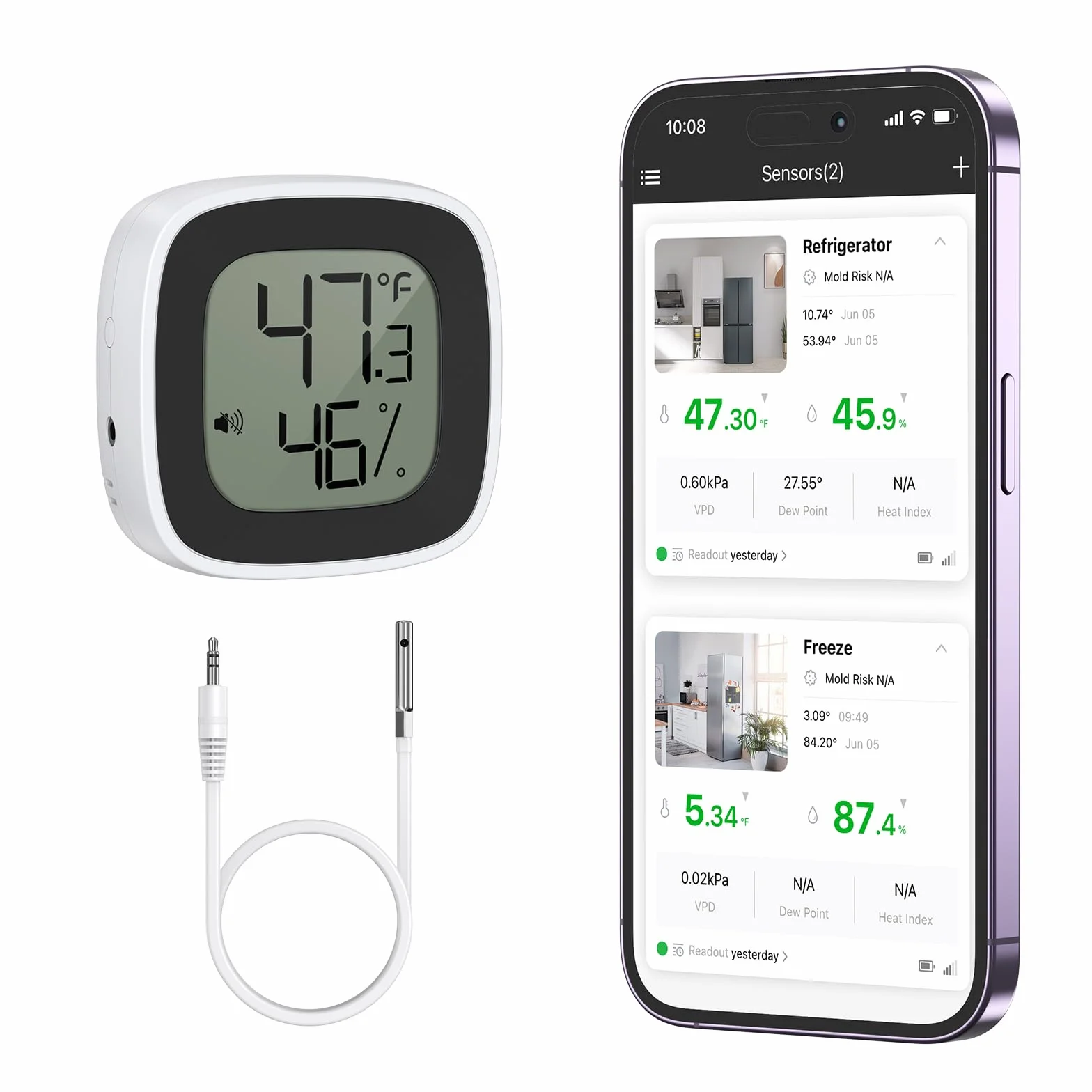 Termometr Bluetooth do lodówki z zamrażarką i higrometrem, cyfrowy z aplikacją