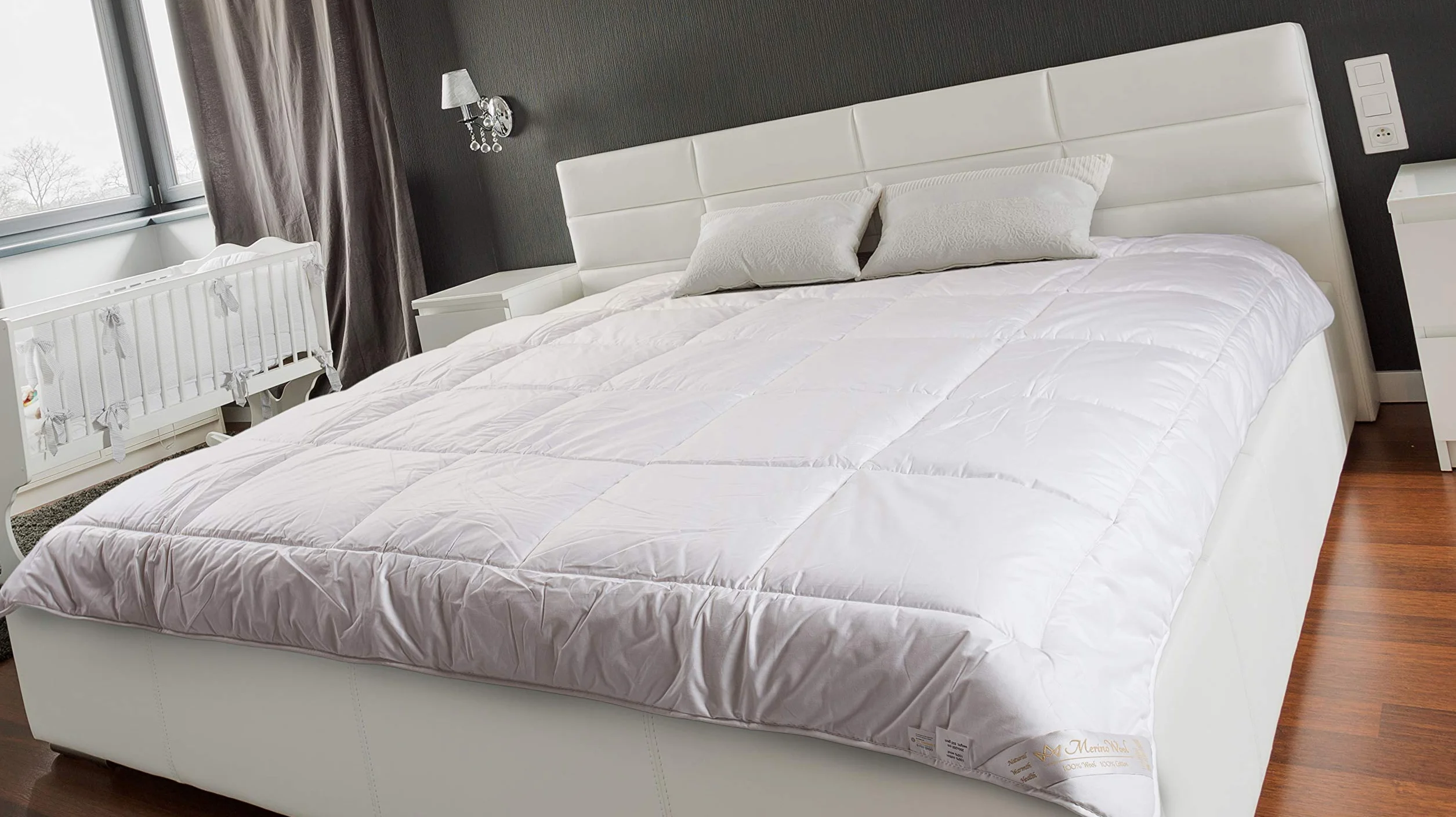 Merino Wool - Naturalna kołdra wełniana 160 x 200 cm wełna owcza 100% bawełna - całoroczna