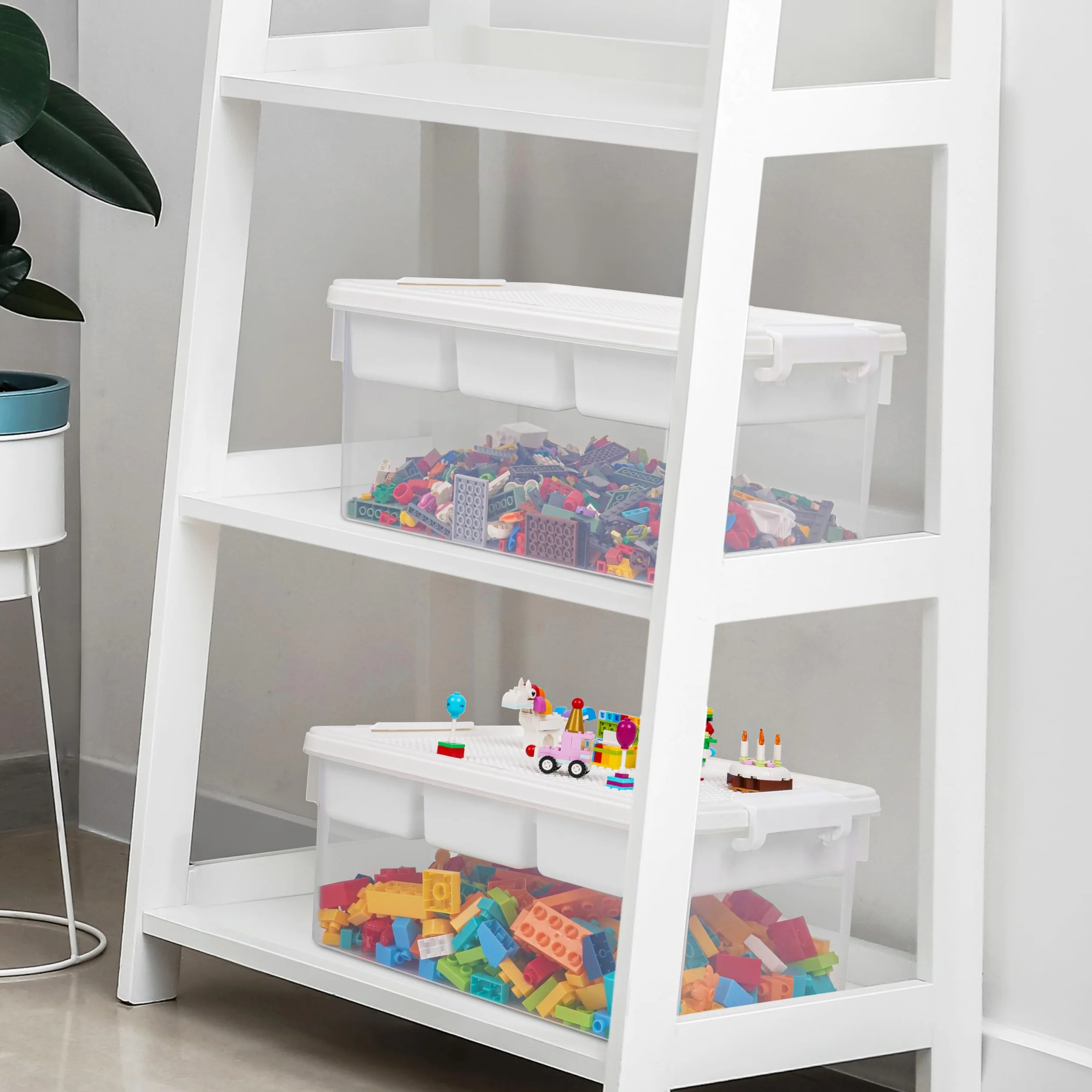 Winter Shore Pojemnik na Zabawki 16L Plastik Skrzynka z Tacką i Pokrywką 5 Przegród