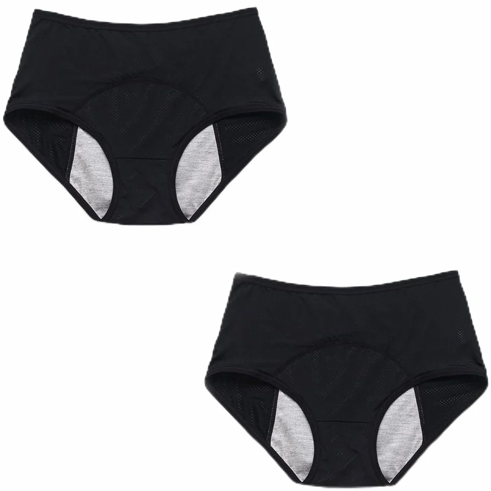 Bielizna miesiączkowa damska, silne krwawienie, 2 sztuki, bawełniane, majtki damskie, XL, szczelna, bielizna menstruacyjna, wysoka talia, wyszczuplająca brzuch, czarna, nadaje się do