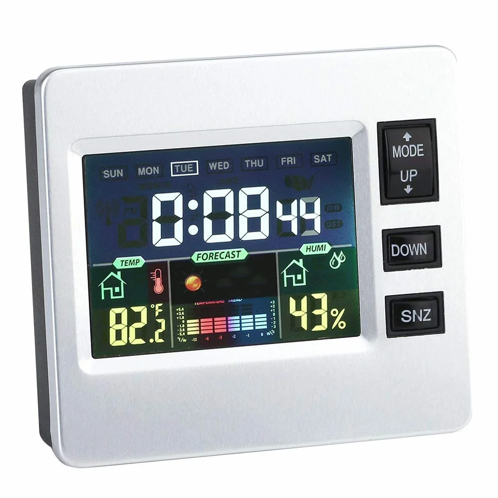 Yosoo LCD cyfrowy budzik prognoza pogody zegar wilgotność temperatura wyświetlacz termometr higrometr Monitor stacja pogodowa do biura domowego