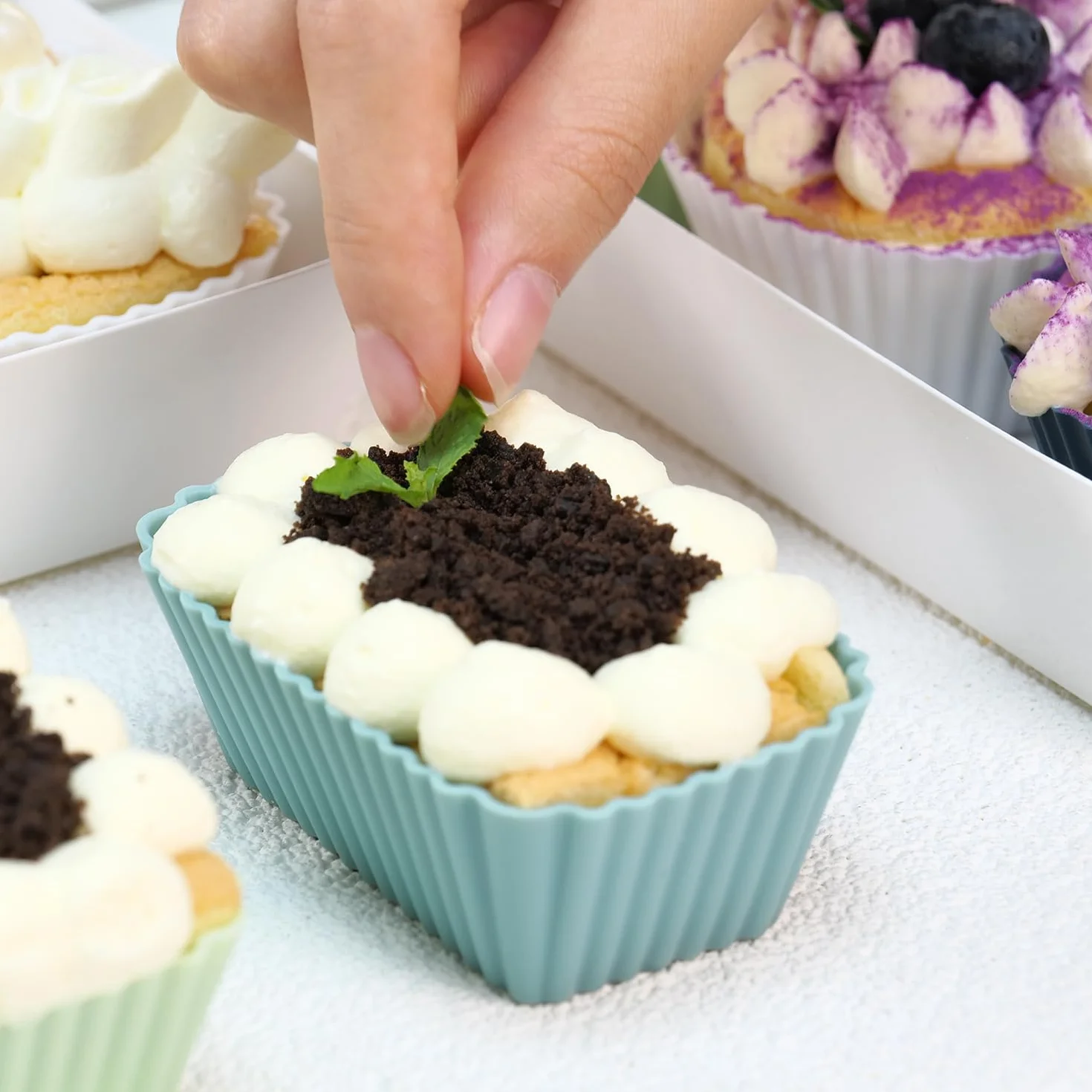 Silikonowe foremki do muffinek 24 sztuki, prostokątne kwadratowe okrągłe