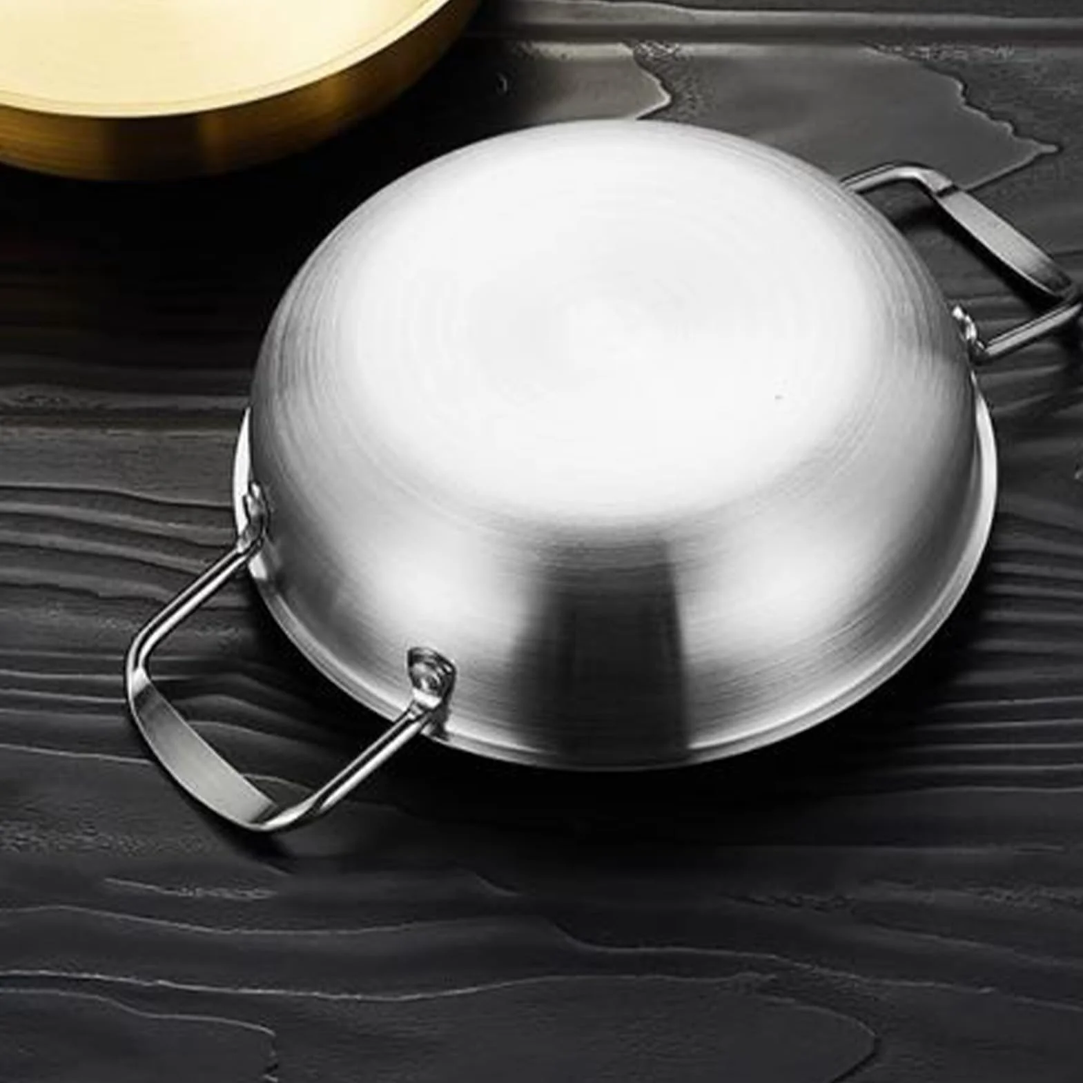 Ejoyous Patelnia do gotowania wok, 20 cm, ze stali nierdzewnej z podwójnym uchwytem, 1350 ml, patelnia z płaskim dnem, do gotowania owoców morza, smażonego ryżu, głębokiego mieszania (kolor srebrny)