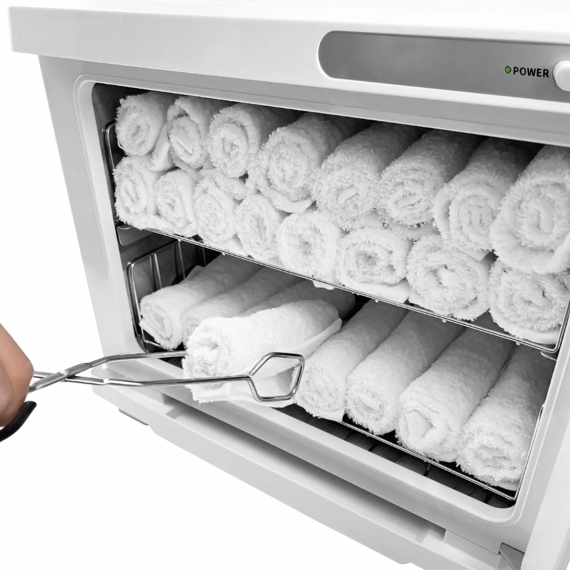Podgrzewacz do ręczników Podgrzewacz do ręczników 70 ręczników Ręcznik do czyszczenia na sucho - 45 x 30 x 35 cm 70°c -> -10°C Salon Masaż Lampa UV Luksusowe wyjmowane półki 2 szczypce - biały