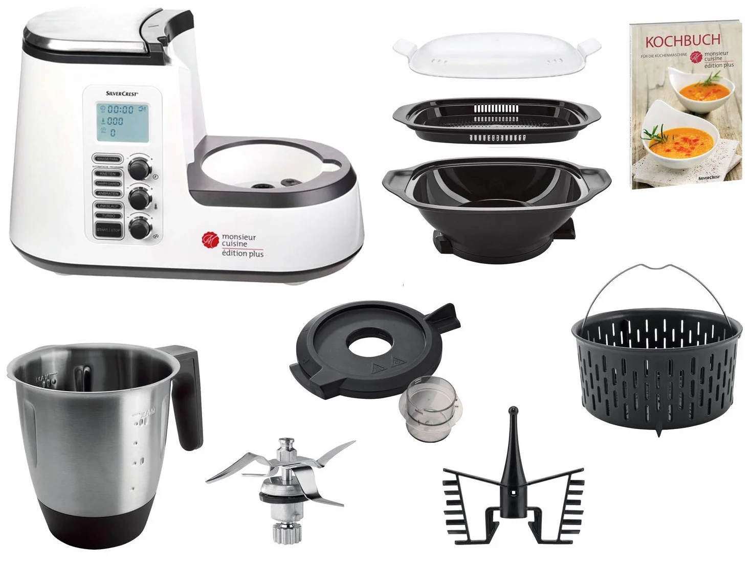 Silvercrest Monsieur Cuisine Edition Plus Dziewięć Wielofunkcyjne Zmywalne Akcesoria Czarne, Srebrne