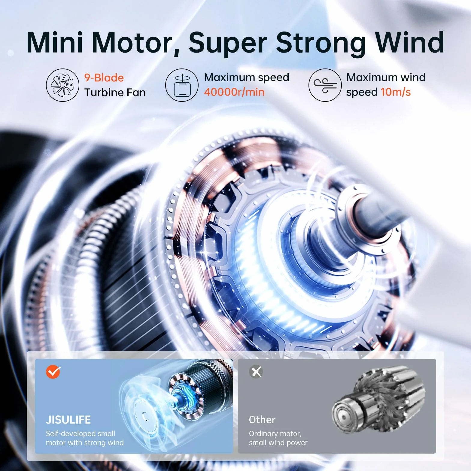 JISULIFE Przenośny ręczny wentylator, Turbo Power High Speed Air [18H maksymalny czas chłodzenia], 5 biegów, akumulator 5000 mAh, mini konstrukcja kieszonkowa, osobisty wentylator na koncerty
