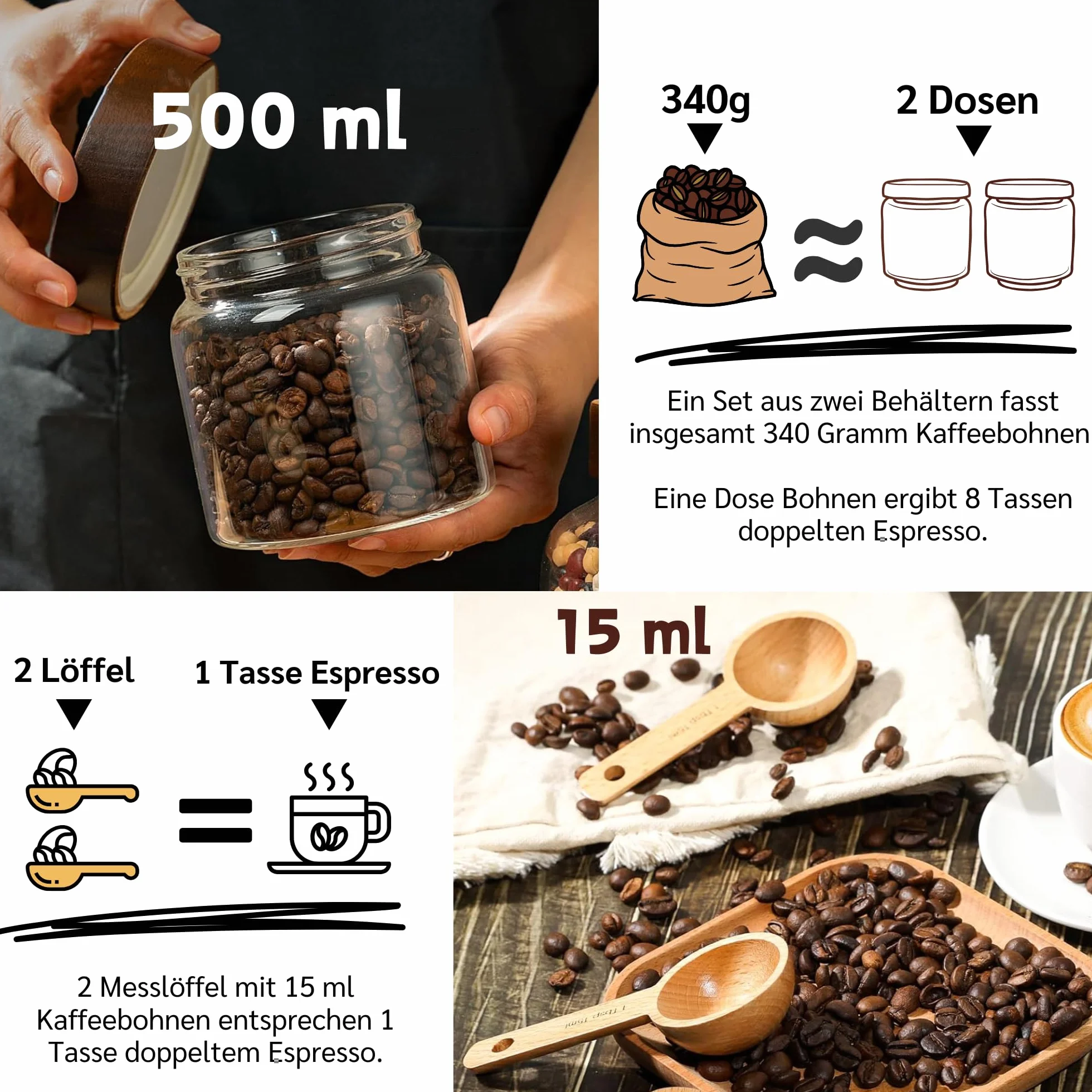 Słoiki na zapasy 500 ml zestaw 2 sztuk hermetyczne z drewnianą pokrywką