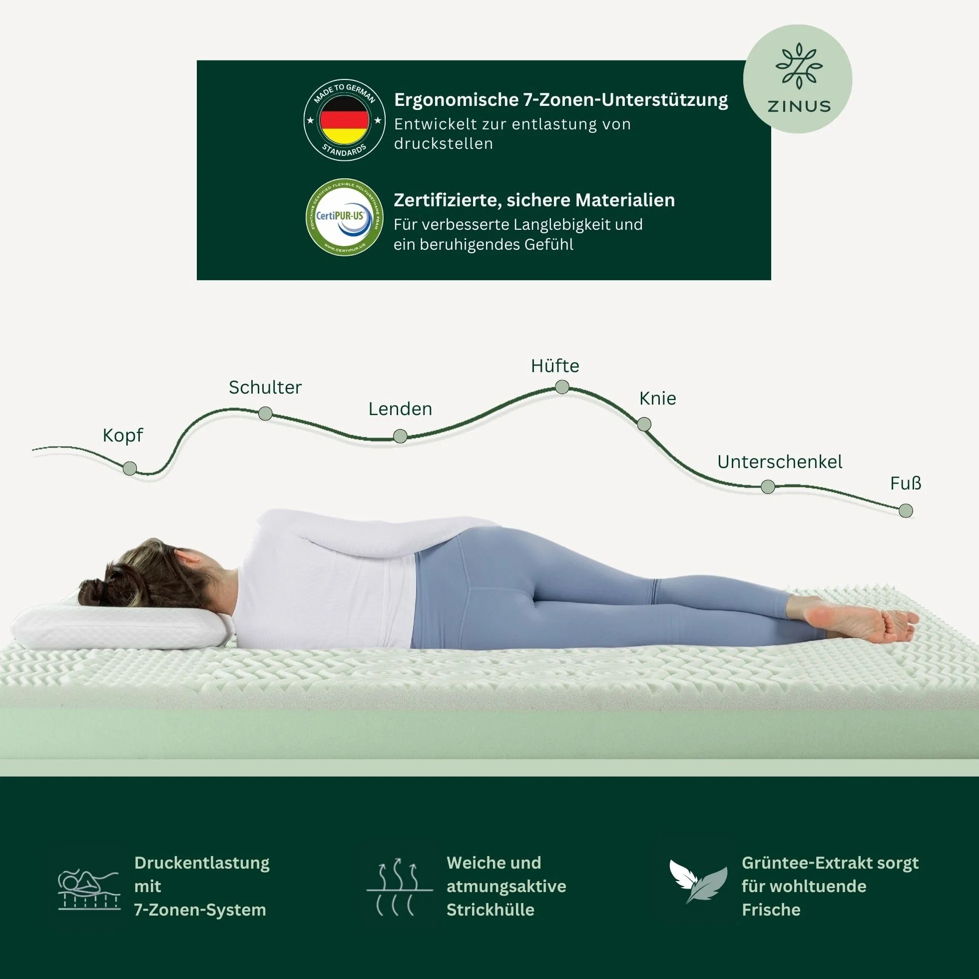 Zinus Podwójny Materac Piankowy Memory Pianka Biały