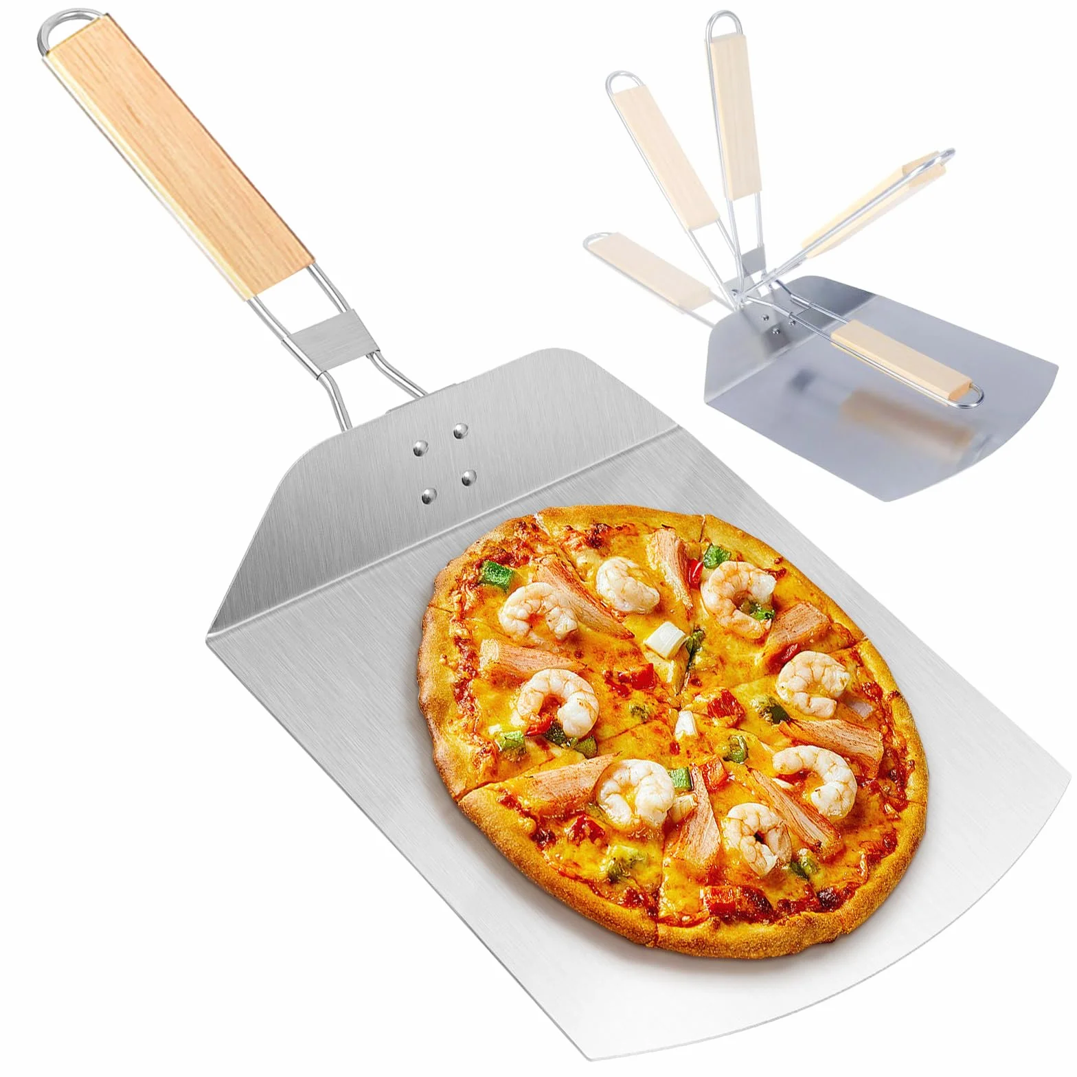 Łopatka do pizzy ze stali nierdzewnej, składany uchwyt, do piekarnika i grilla