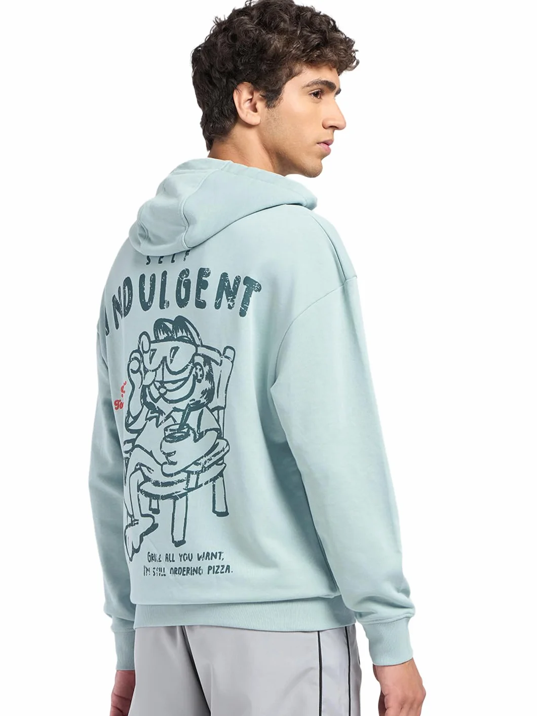 Bewakoof Oficjalna męska bluza z kapturem Garfield Merchandise z kapturem z pełnym rękawem z nadrukiem graficznym
