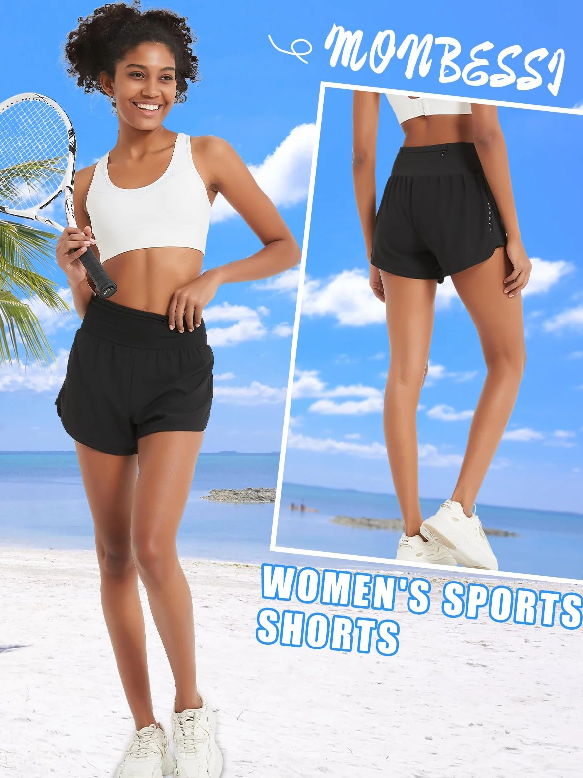 Spodenki do biegania damskie spodenki sportowe 2 w 1 z kieszenią na zamek błyskawiczny spodenki kąpielowe damskie do treningu jogi joggingu