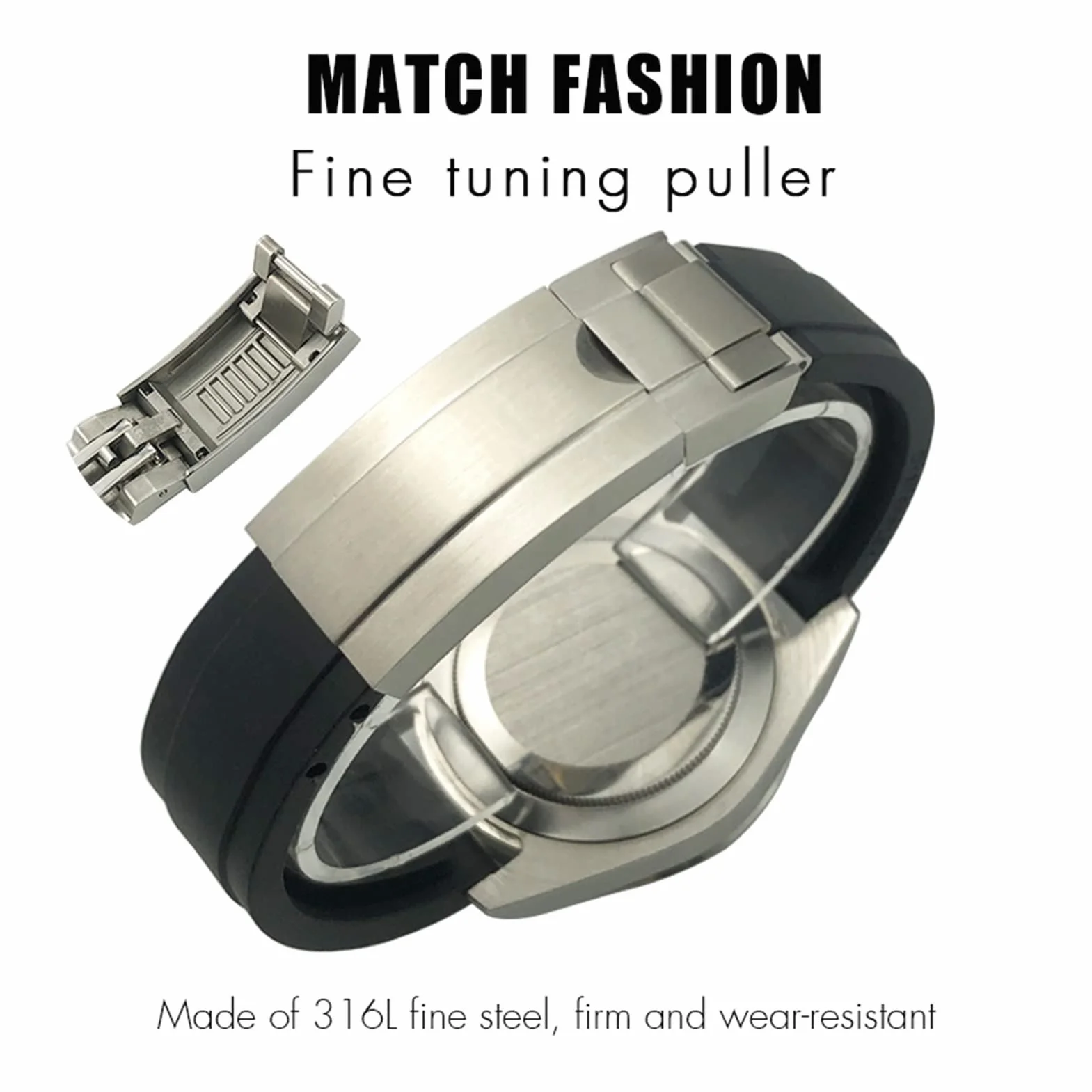 Do gumowego paska do zegarka Rolex 20 mm, 21 mm, ze srebrną klamrą i łukowymi uszczelkami.
