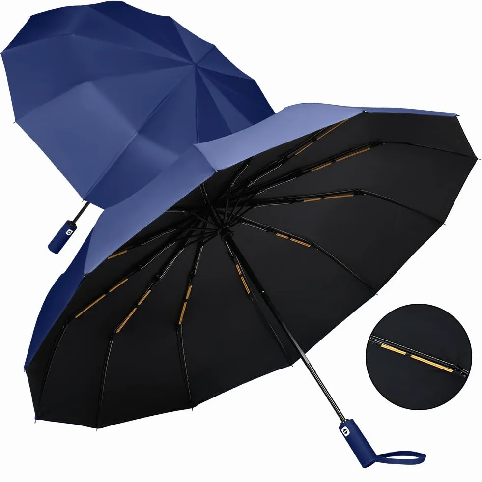 Aolso Parasol podróżny, automatyczny, odporny na wiatr, 8 żeber, kompaktowe składanie, automatyczne otwieranie/zamykanie, przenośny dla mężczyzn i kobiet, NIEBIESKI, L, Nowoczesny