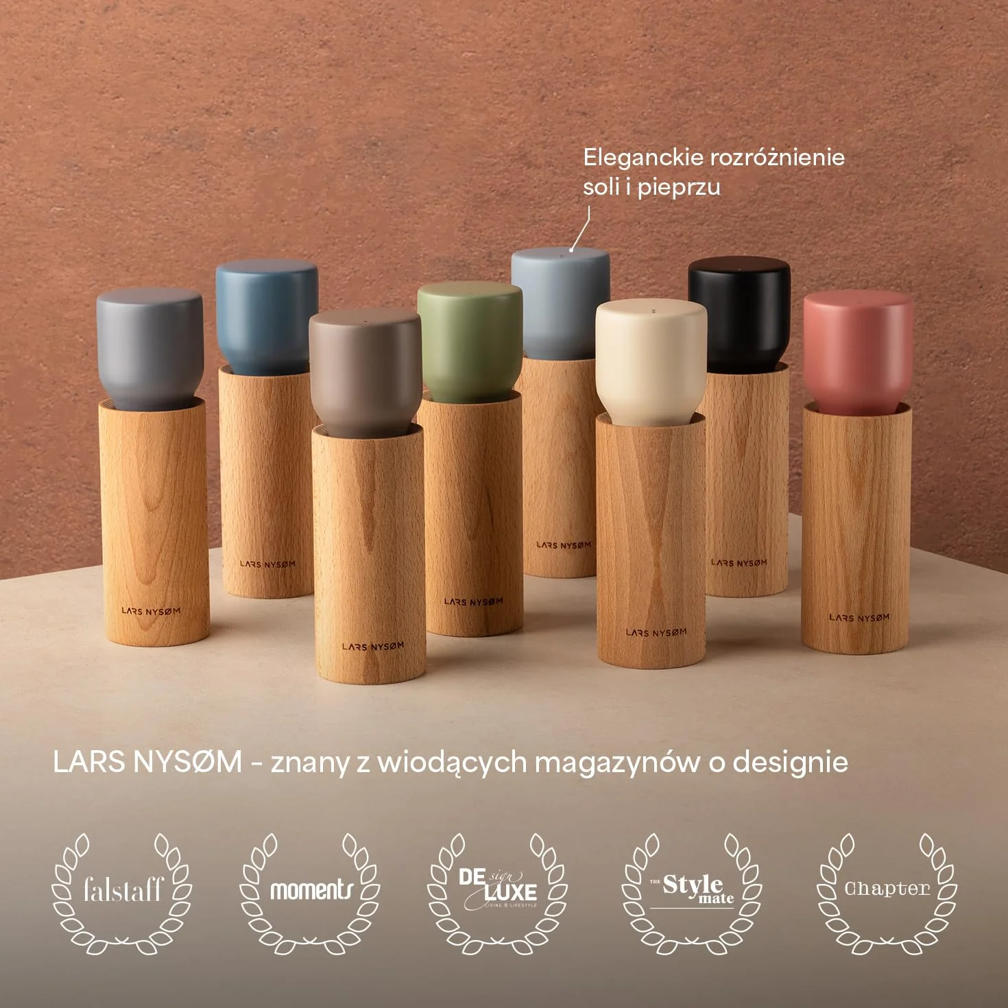 LARS NYSØM Zestaw młynków z drewna z tacką, regulowany ceramiczny mechanizm, bukowy, brąz/beż
