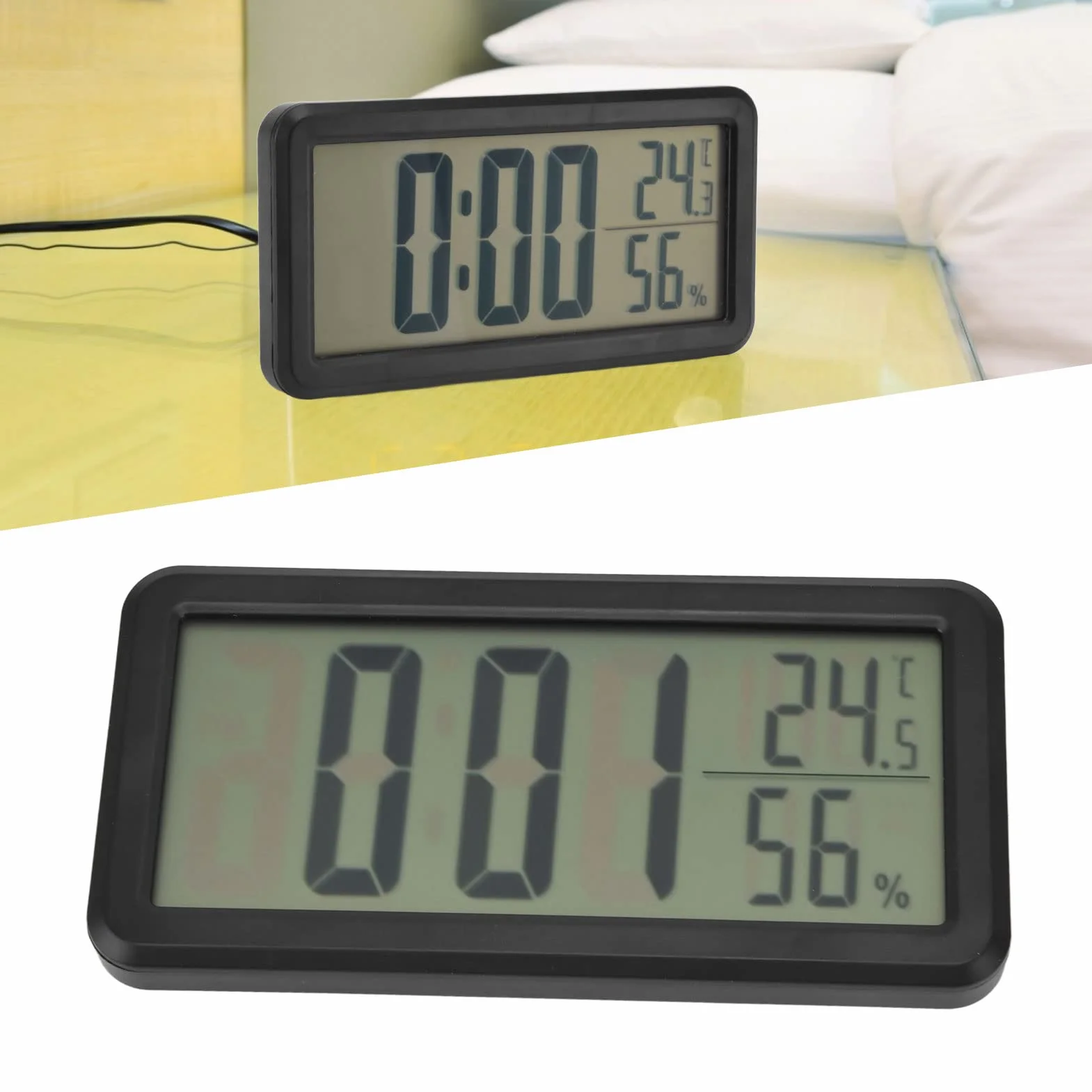 Cyfrowy Budzik do Sypialni, Przenośne Mini Zegary Elektroniczne LCD z Czujnikiem Temperatury i Wilgotności, Naścienny lub Stojący Budzik na Baterie