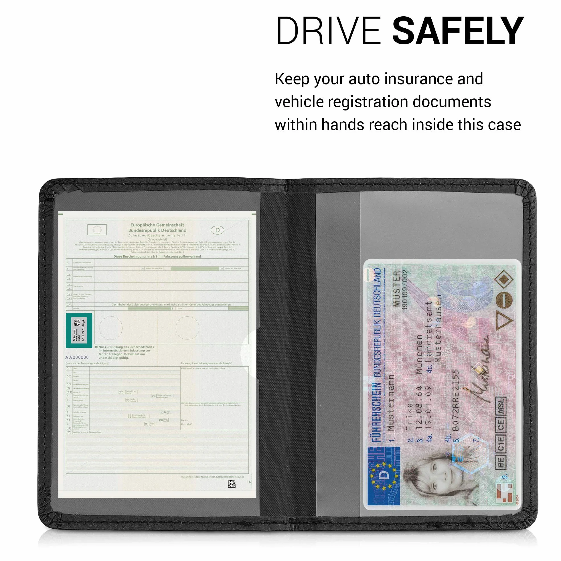 kwmobile Etui na dowód rejestracyjny pojazdu z przegródkami na karty - sztuczna skóra etui torebka certyfikat dopuszczenia - Don't Touch My Car biały czarny, biały, czerwony, czarny., M