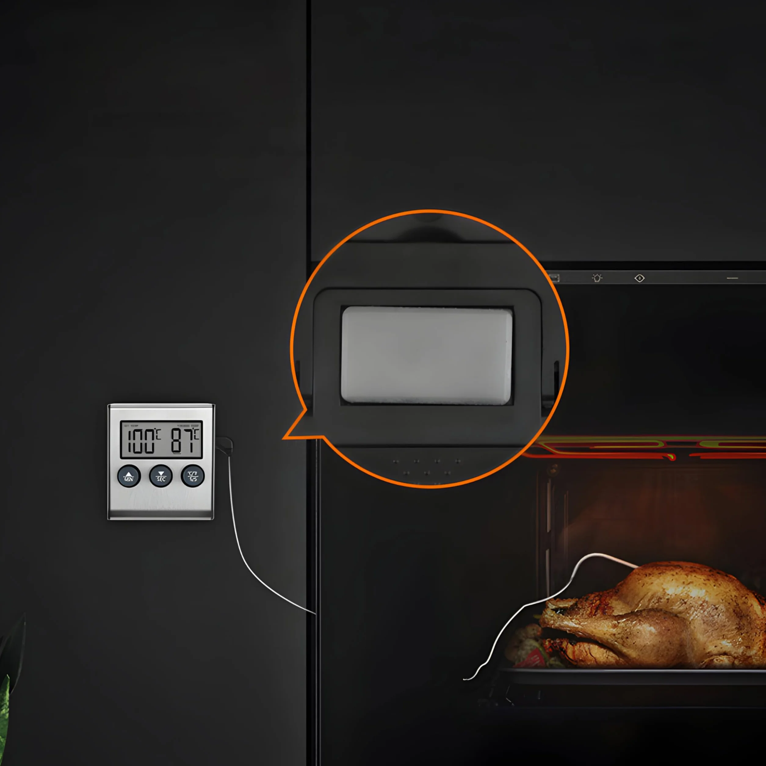Retoo Cyfrowy termometr do grilla i mięsa 0-250°C, kuchenny z podświetlanym wyświetlaczem, funkcja COOK i TIMER