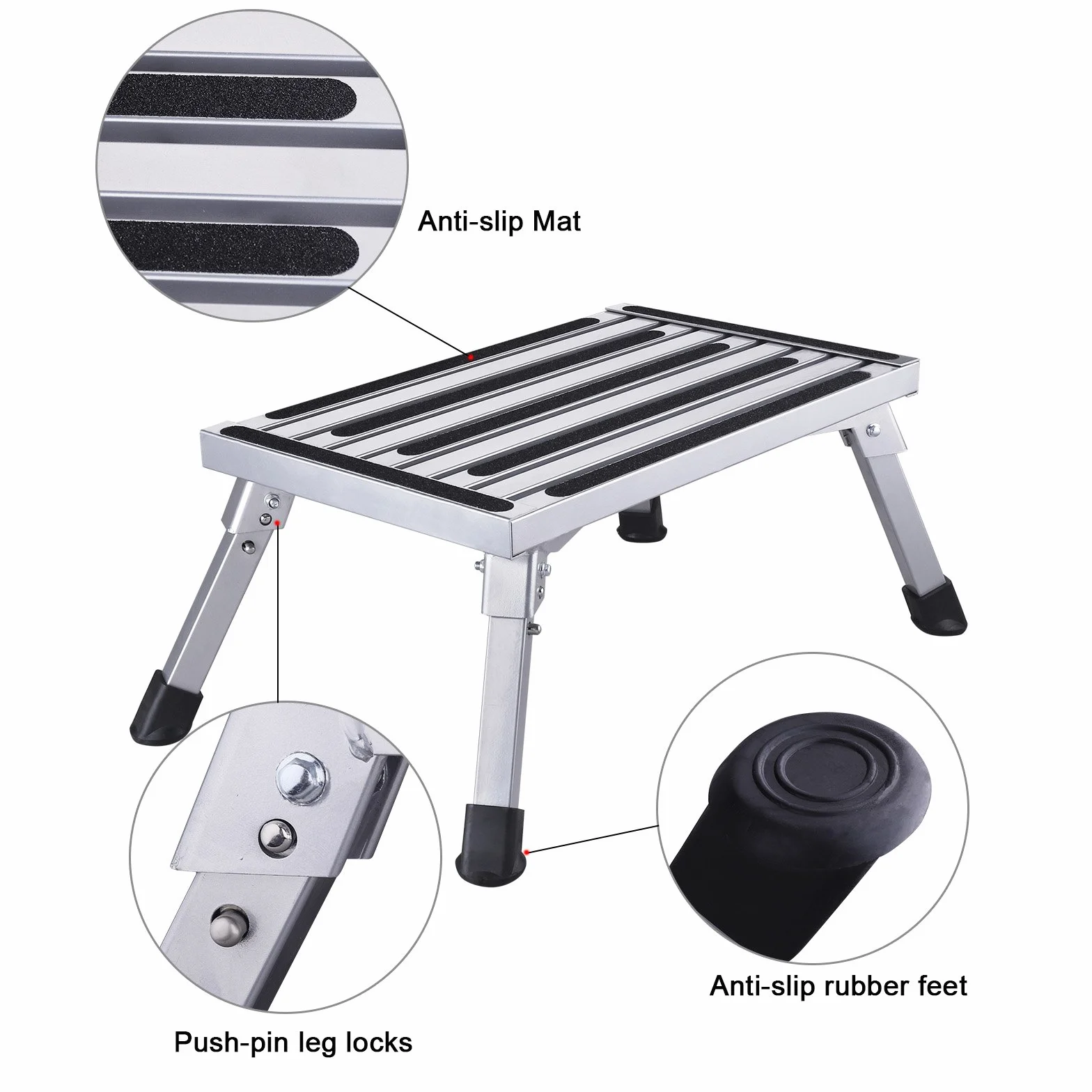 Aluminium Klapptritt Trittleiter 1 Stufe 150 kg HDM 47x30x23cm falter Hocker mit Anti-Rutsch Matte