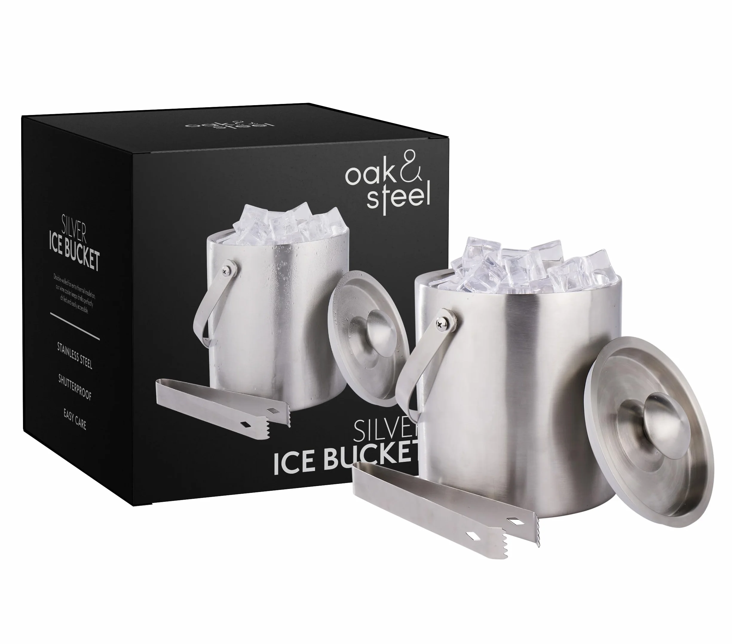 Oak & Steel Wiaderko do Lodu ze Stali Nierdzewnej 2L Izolacja Podwójne Ścianki