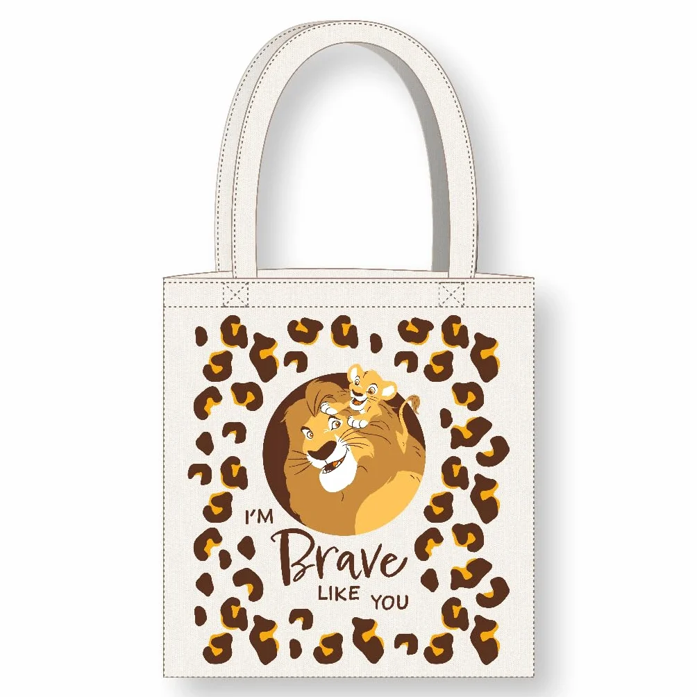 CERDÁ LIFE'S LITTLE MOMENTS Cerdà Disney Król lwa Torba z długimi uchwytami - 36 x 39 cm - Poliester i bawełna - Simba i Mufasa I'm Brave Like You - Biały