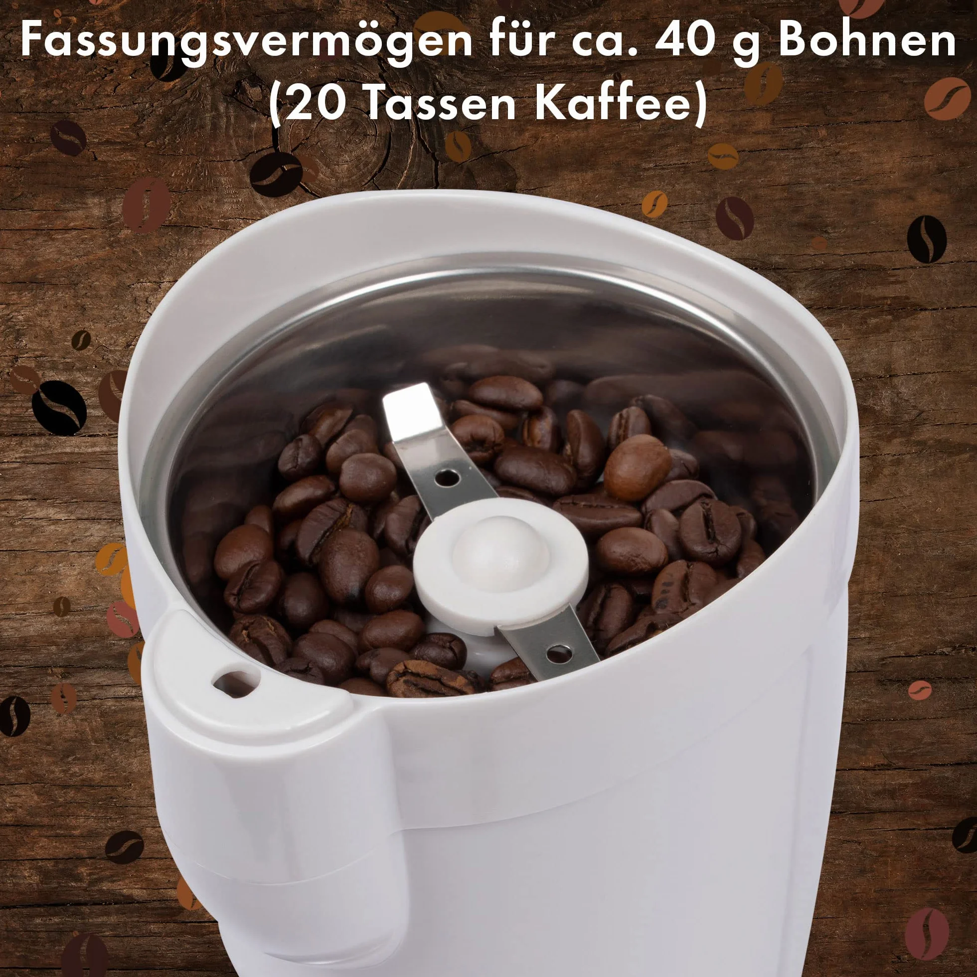 Clatronic® KSW 3306 elektryczny młynek do kawy | nóż udarowy ze stali nierdzewnej | pojemność 40 g | silnik 120 W | pojemnik na ziarna ze stali nierdzewnej | KSW 3306 biały