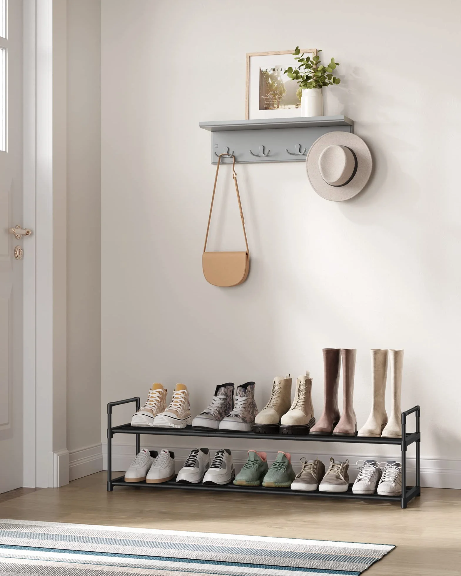 SONGMICS 2-poziomowy stojak na buty metalowy regał na buty 10-12 par 30 x 116 x 34 cm czarny