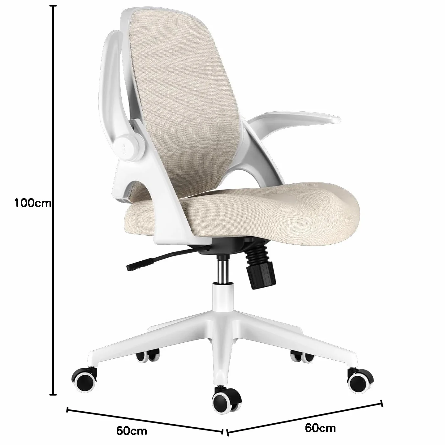 Hbada Ergonomiczne krzesło biurowe fotel z rozkładanym podłokietnikiem płócienne siedzisko obrotowe 360° szare
