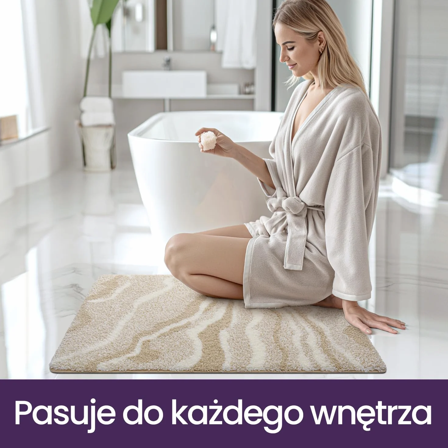 DEXI Antypoślizgowy dywanik łazienkowy 60 x 110 cm mikrofibra beżowa