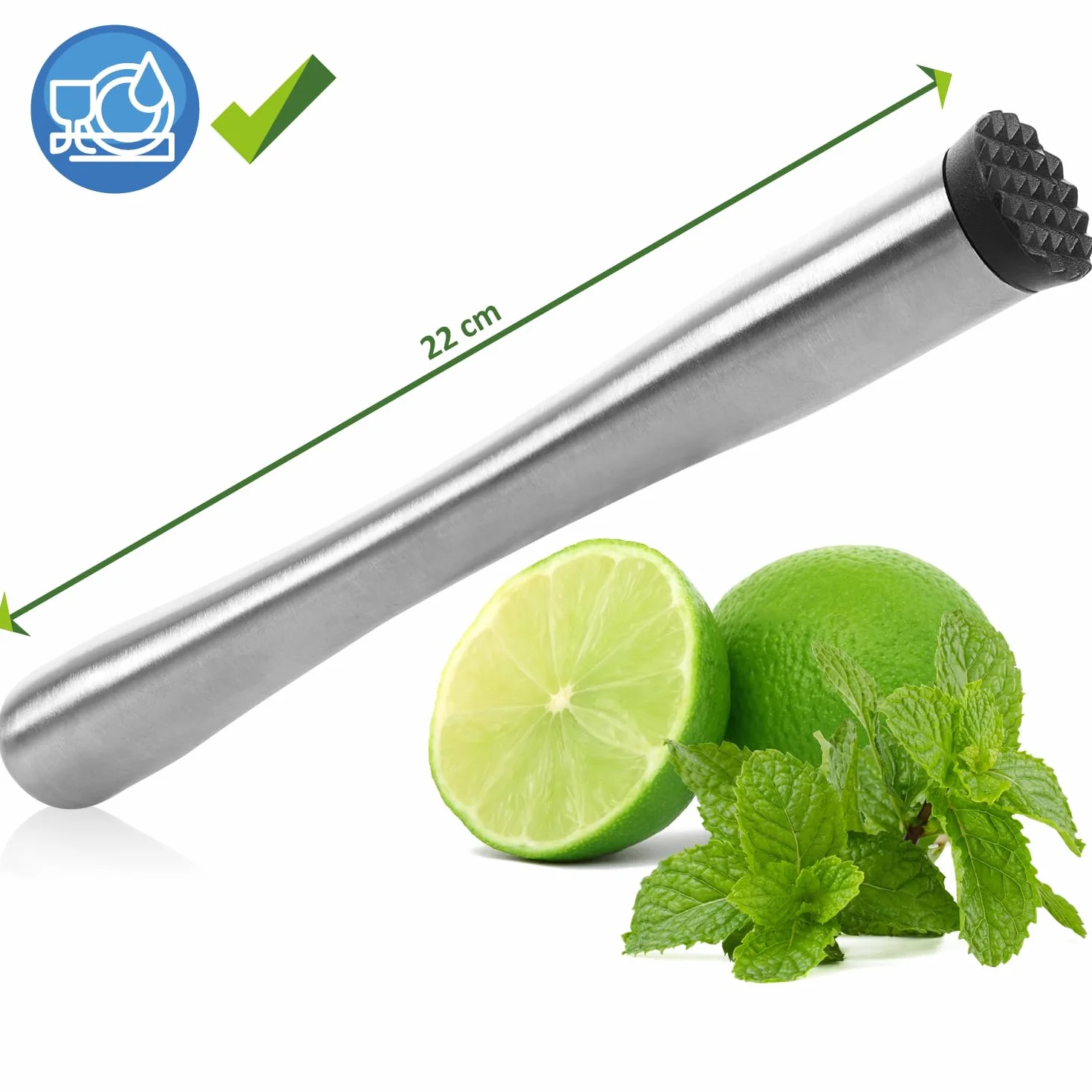 Cocktail Muddler - Kruszarka do lodu ze stali nierdzewnej - Kruszarka do lodu - Zaprawa koktajlowa z plastikowa glówka - Wyciskacz do wapna - Akcesoria barowe (1 sztuka - tluczek)