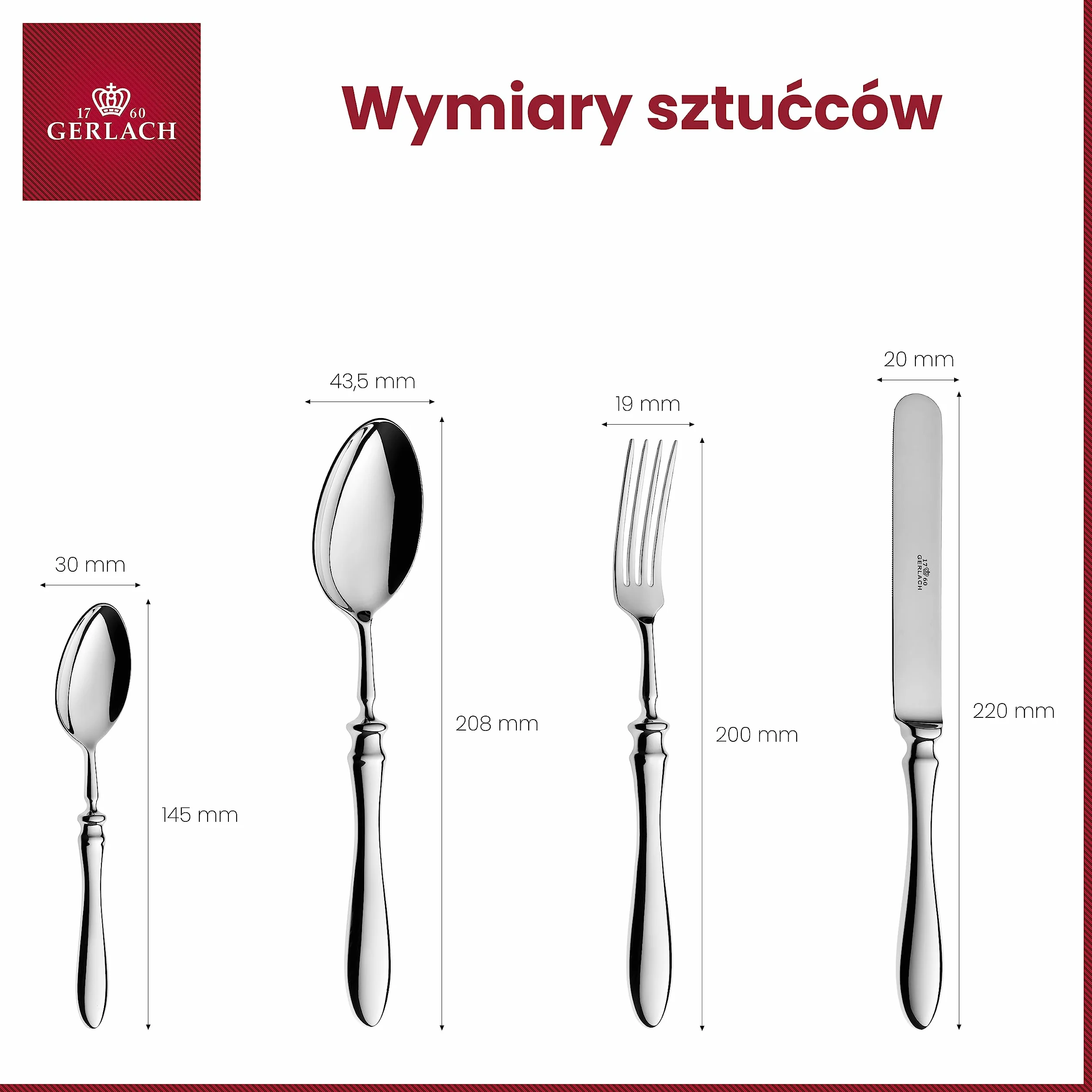 Gerlach Retro Zestaw Sztućców Dla 12 Osób Ze Stali Szlachetnej Nierdzewny Komplet Łyżka Widelec Nóż Obiadowy Łyżeczka Widelczyk Łopatka do Tortu Łyżka do Sałaty Do Zmywarki Połysk 68 El
