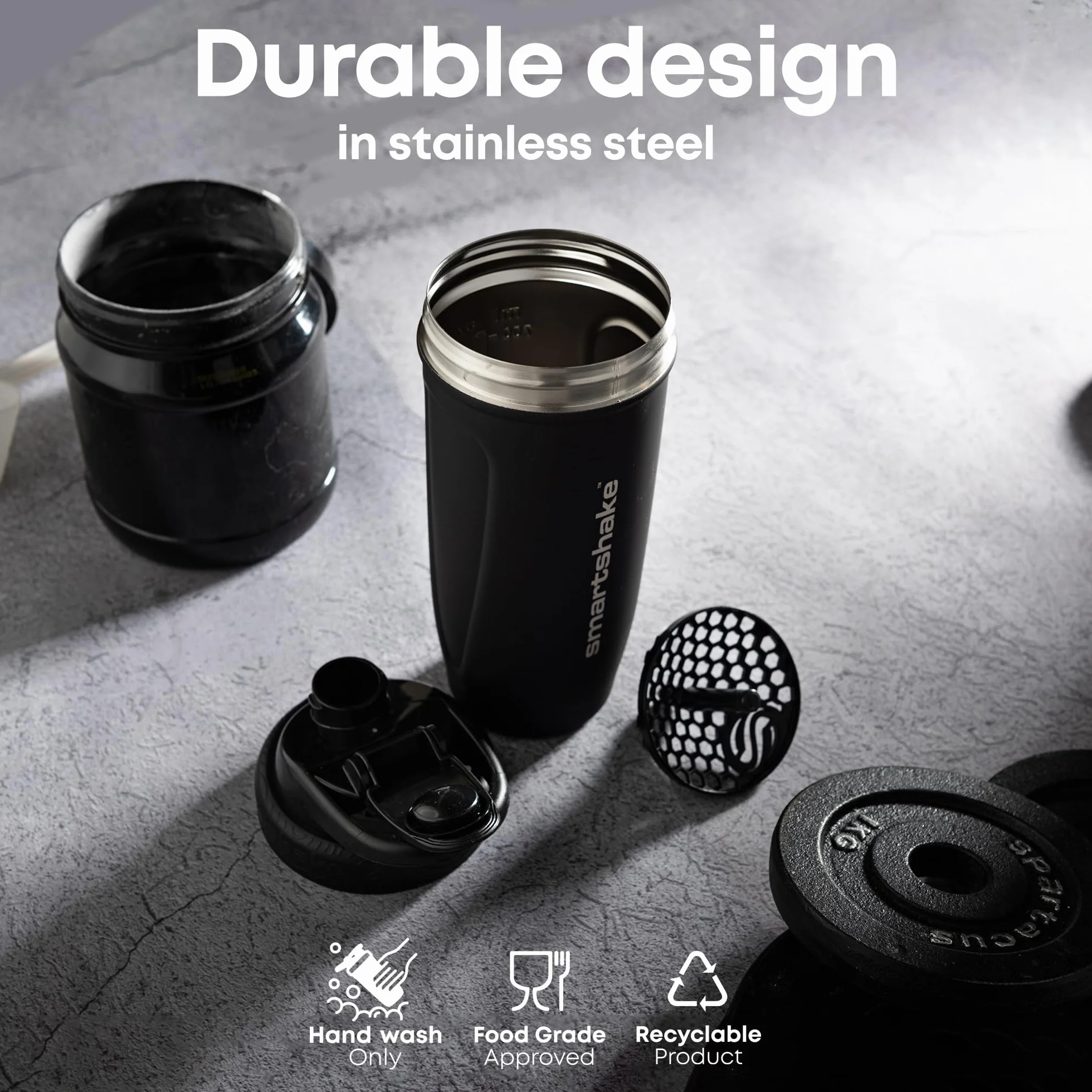 Shaker Ze Stali Nierdzewnej SmartShake Reforce 900 ml Czarny
