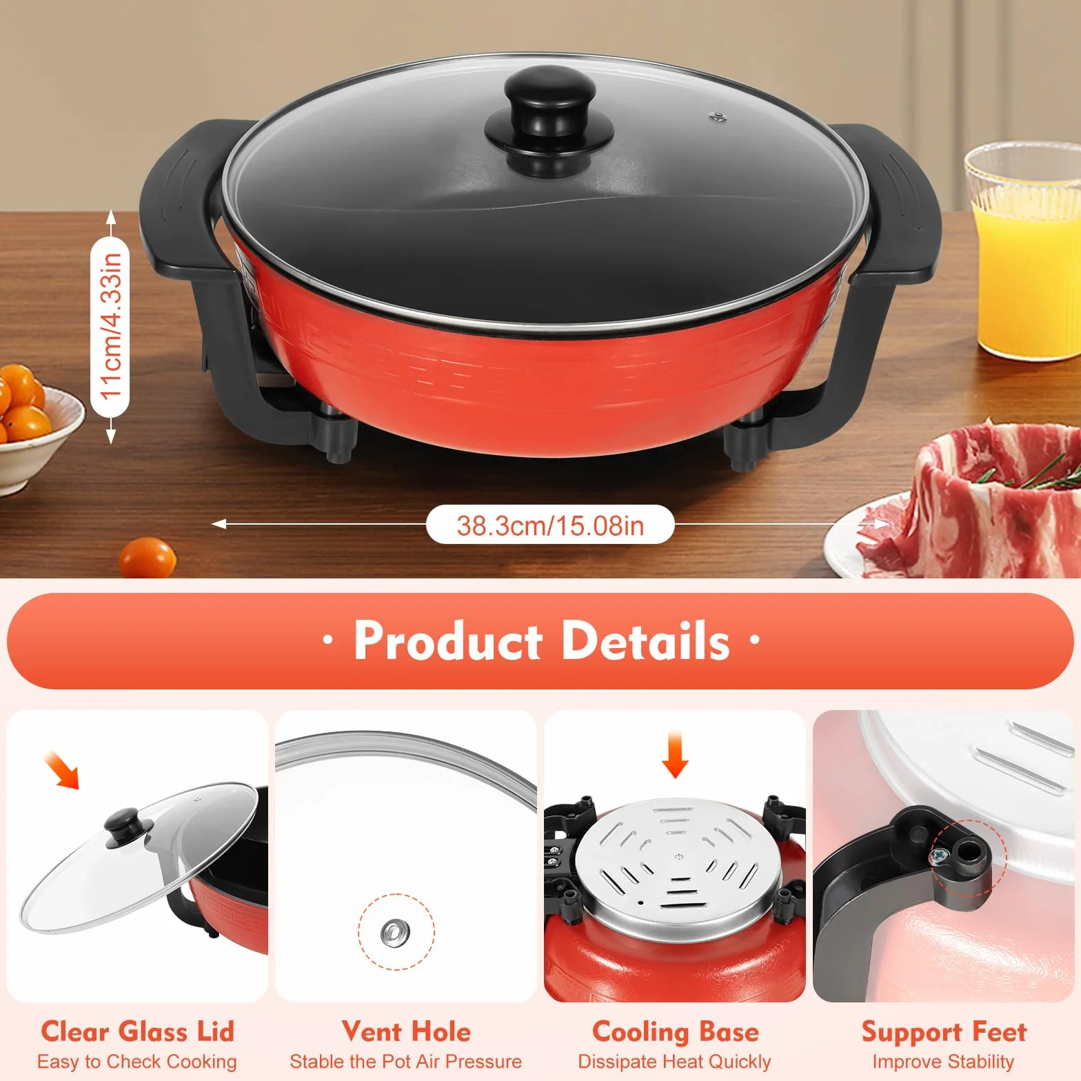 1360 W Hot Pot, elektryczny garnek nieprzywierający z 2 komorami, patelnia typu wok Yin Yang