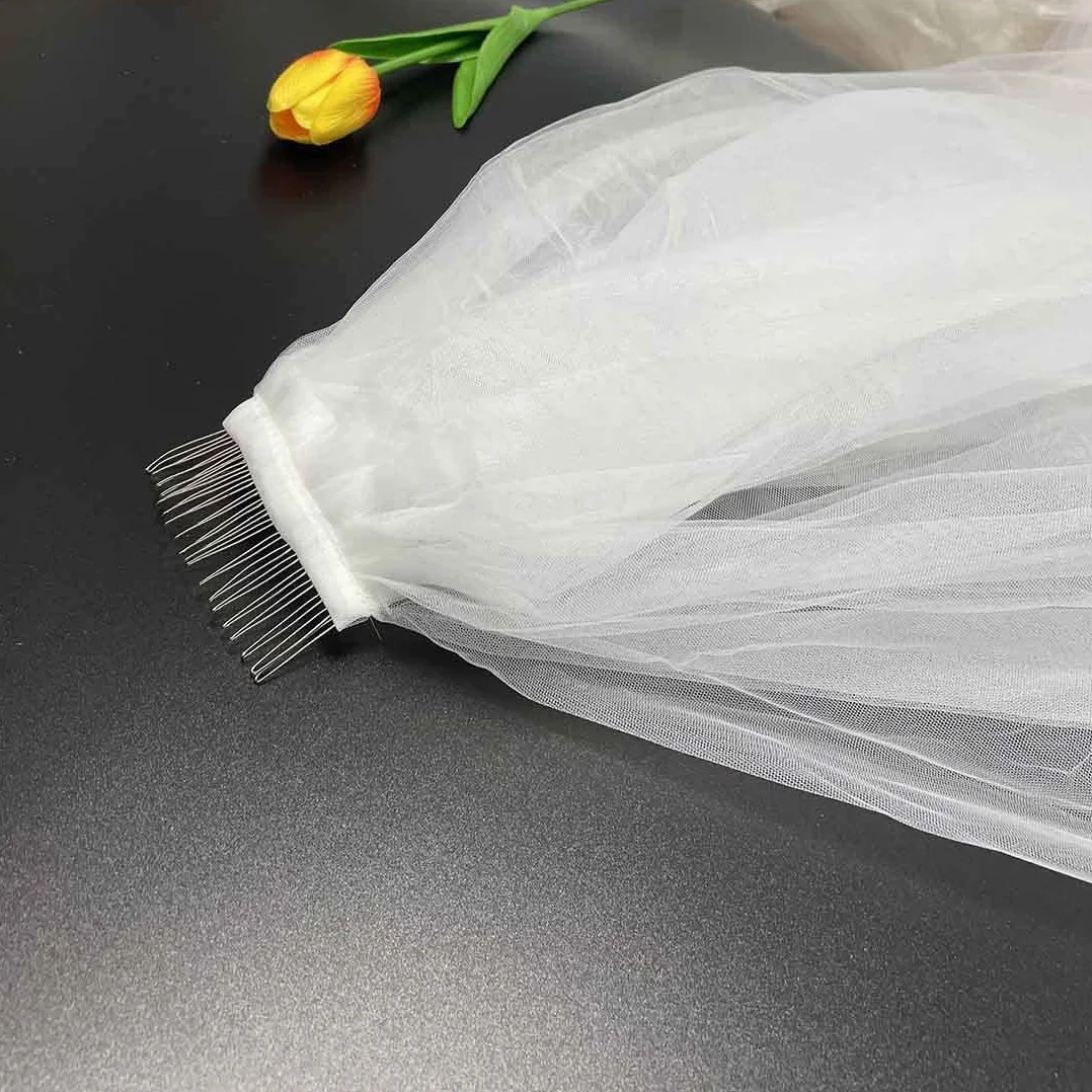 Welon dla panny młodej, 2 poziomy, biały, z grzebieniem, prosty welon na czubki palców, dla panny młodej, jako dekoracja na imprezę