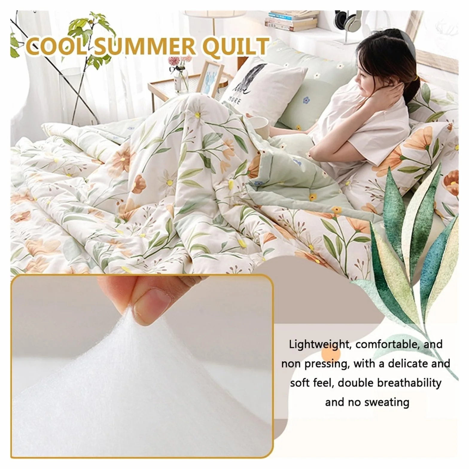 Washed Cotton Blanket Quilt Soft Summer Cool Air-Conditioning Comforter Printed Single Double Student Dormitory Quilt for Sofa Bed 150x200 cm All-Season