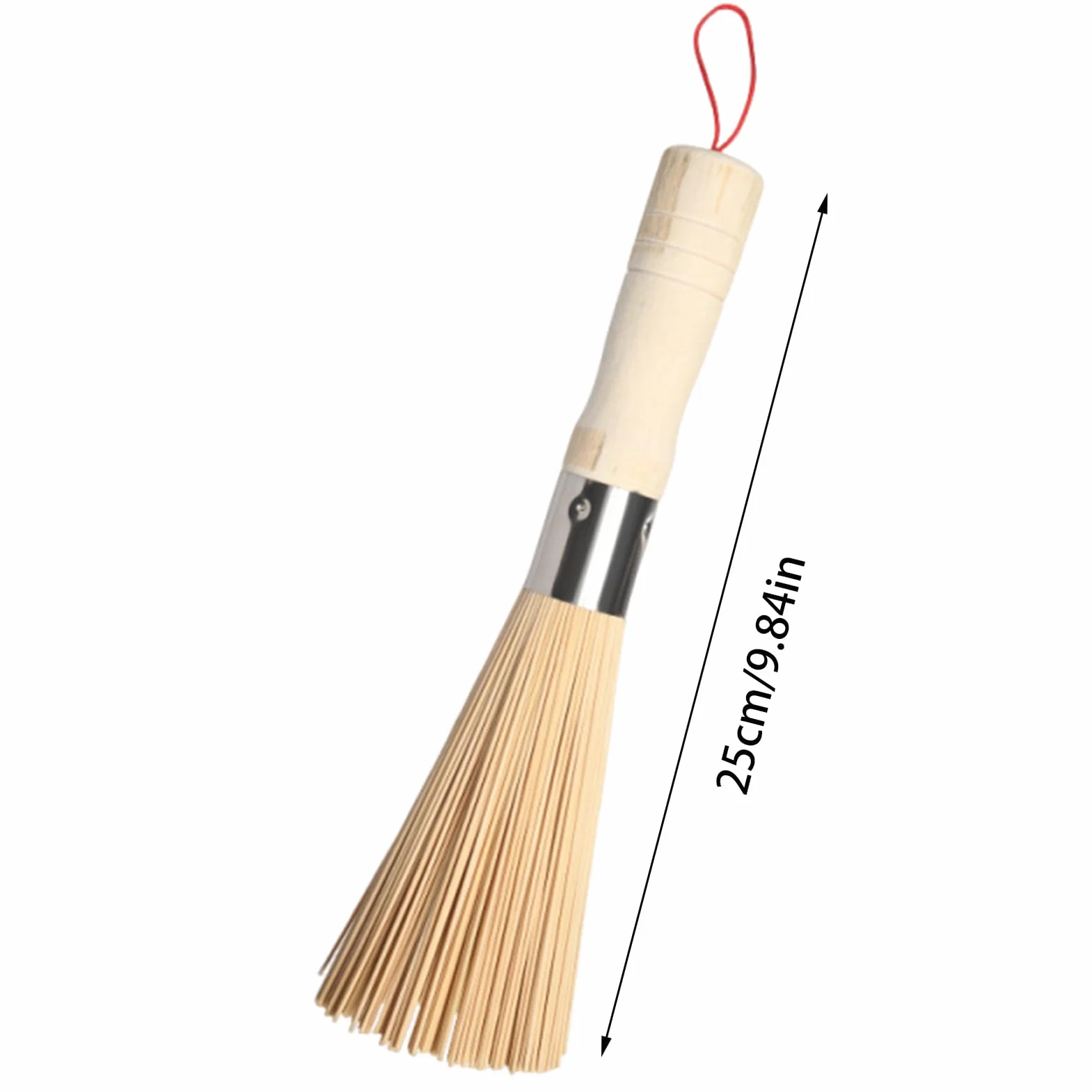 Wooden Kitchen Cleaning Brush for Wok, Non-Scratch Cast Iron Care Scrubber with Hangable Loop, 9.84 Inches