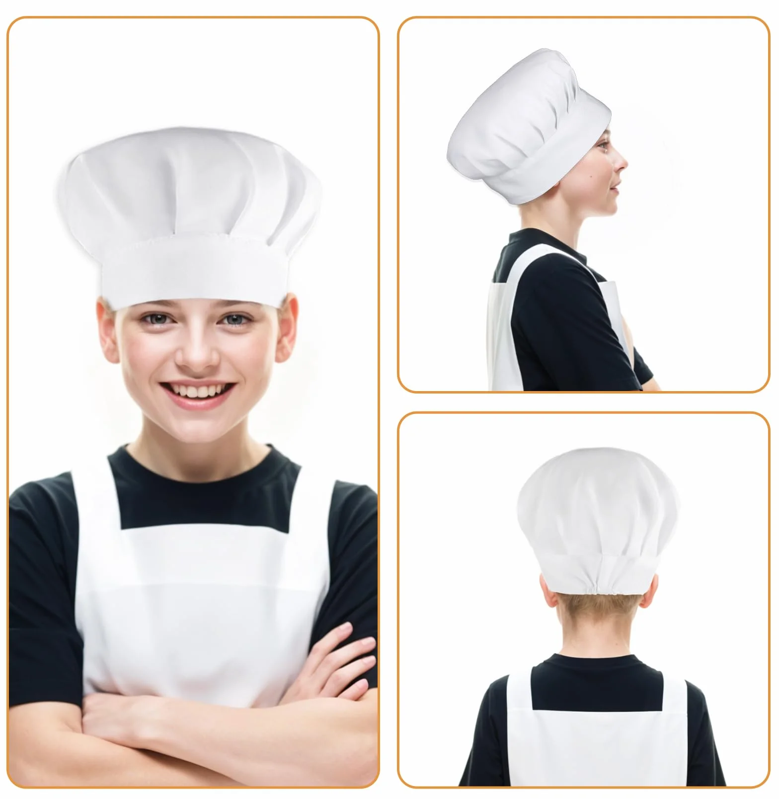 Giantree Czapka kucharska, unisex, biała czapka piekarnicza, regulowana, elastyczna czapka kucharska, bawełniana czapka kucharska, profesjonalna czapka kucharska, akcesoria do pieczenia dla dzieci