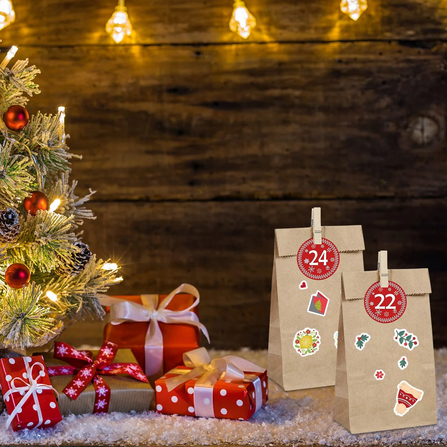 Naklejki do kalendarza adwentowego wielokrotnego użytku 24 torebki papier kraft DIY