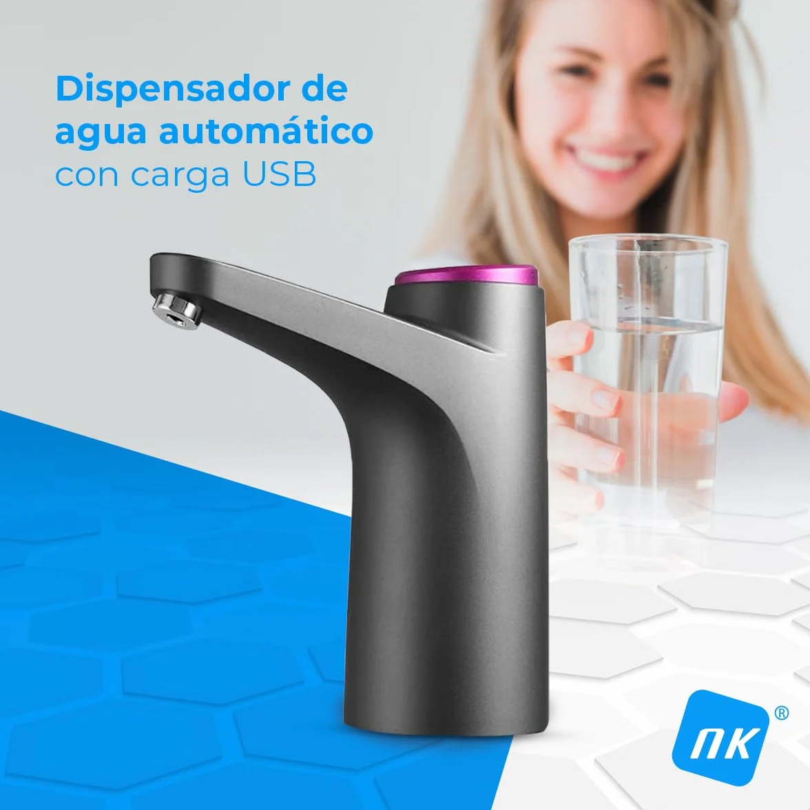 NK Waterdispenser LED Indicator USB Oplaadbare 1200 mAh Batterij Silicone Compatibel 4,5L-18,9L Zwart