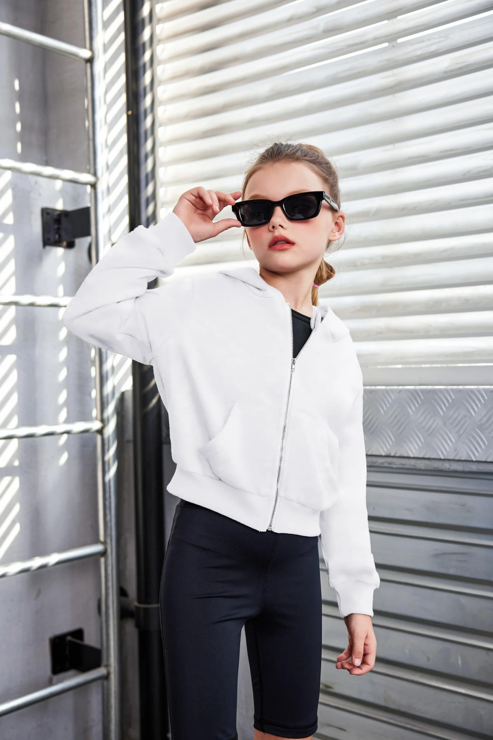 Arshiner Dziewczęca bluza z kapturem, krótka, z zamkiem błyskawicznym, dziecięca bluza z długim rękawem, modny sweter na jesień, zimę, czas wolny, koszulka z długim rękawem dla dziewczynek 5-14